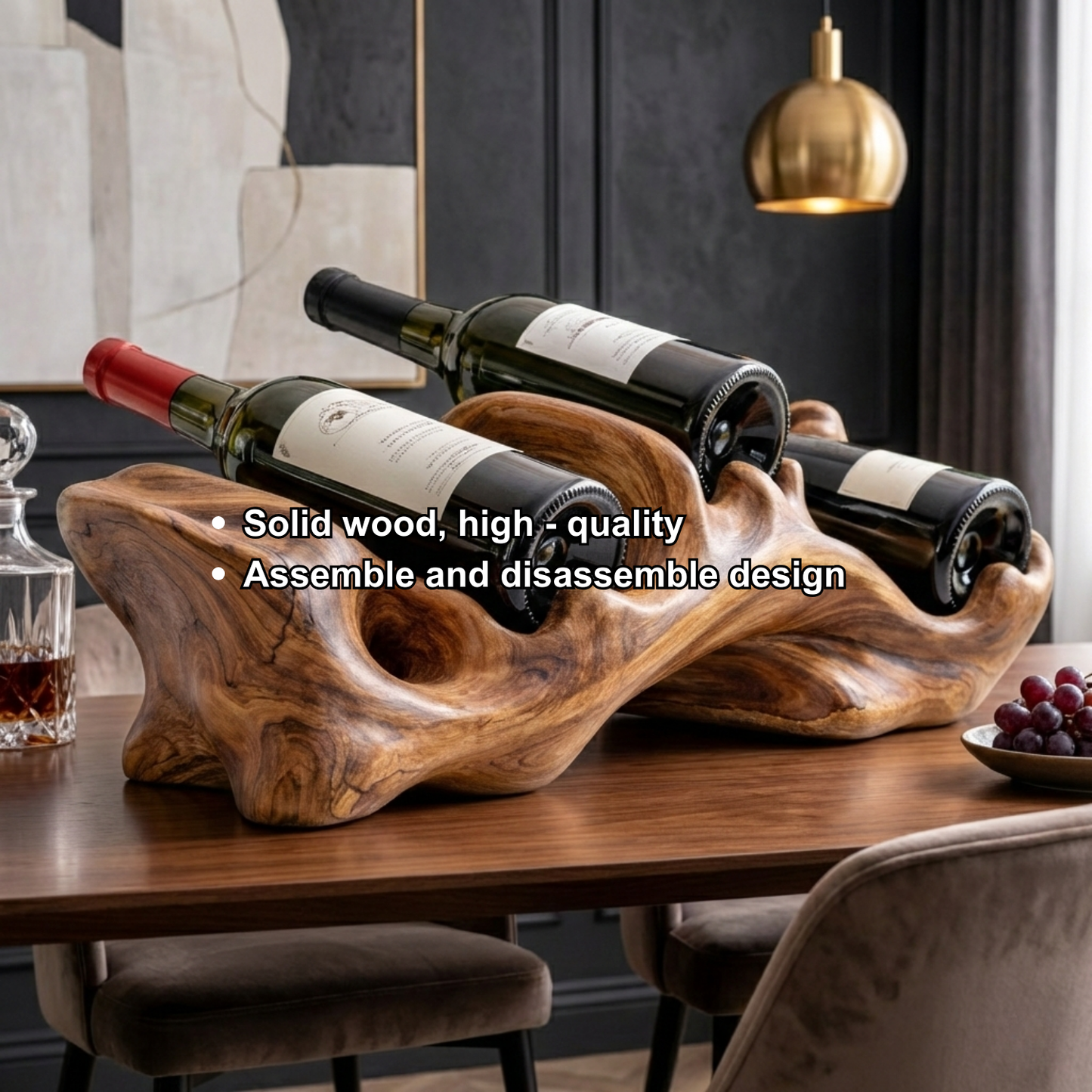 Handcrafted Solid Wood Wine Holder – Organic Sculptural Tabletop Wine Rack