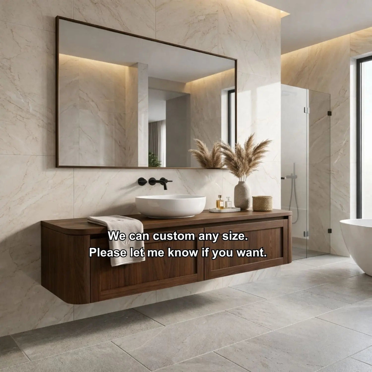 Floating Bathroom Vanity with Framed Panel Doors and Rounded Side Design Kitchnce