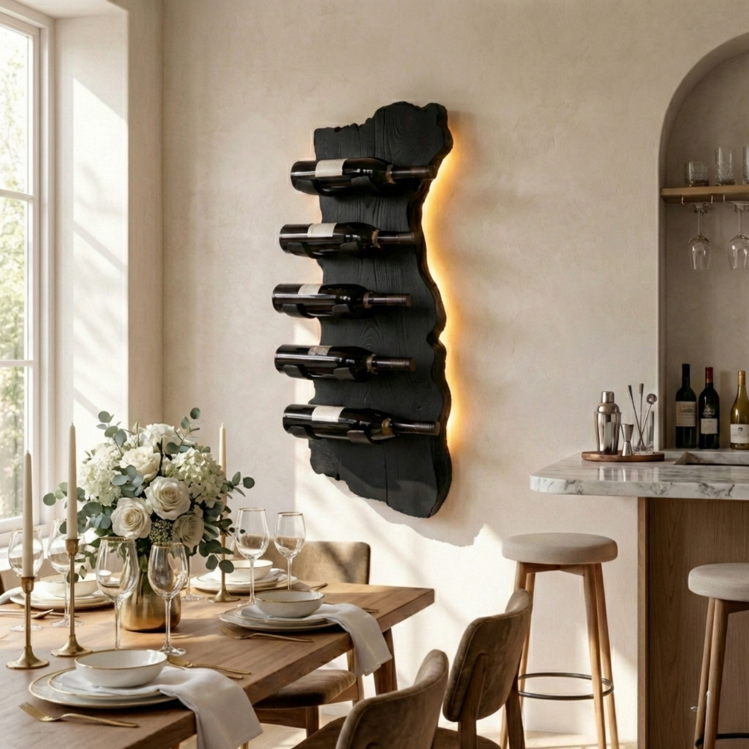 Handcrafted Solid Wood Wall Wine Holder – Live Edge Vertical Wine Rack
