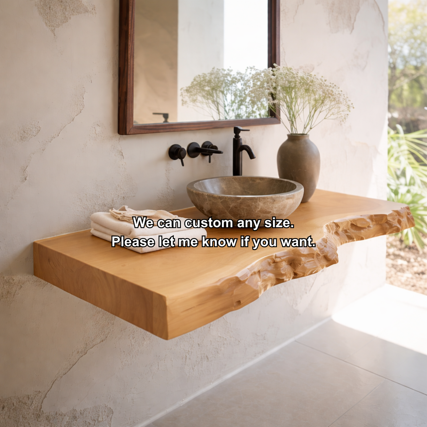 Floating Live Edge Solid Wood Bathroom Vanity Countertop