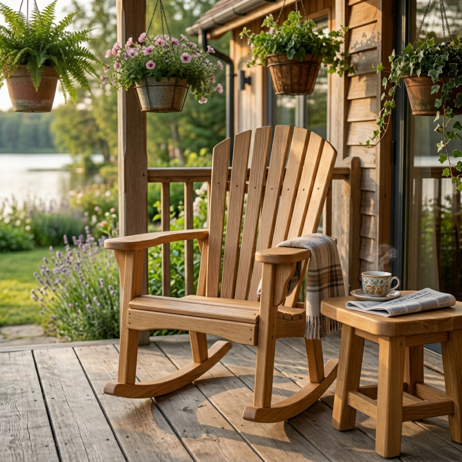 Handcrafted Solid Wood Rocking Chair with Classic Slatted Back Design