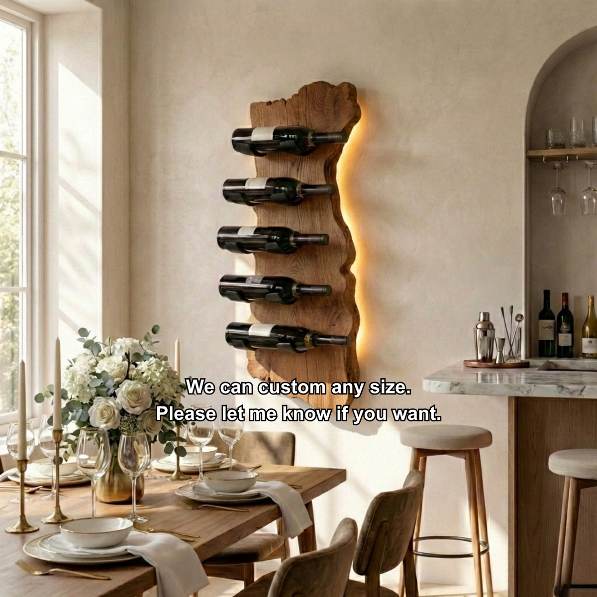 Handcrafted Solid Wood Wall Wine Holder – Live Edge Vertical Wine Rack