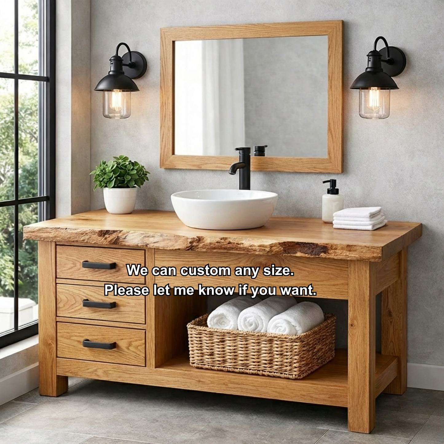 Solid Wood Bathroom Vanity with 3 Drawers and Open Shelf Storage