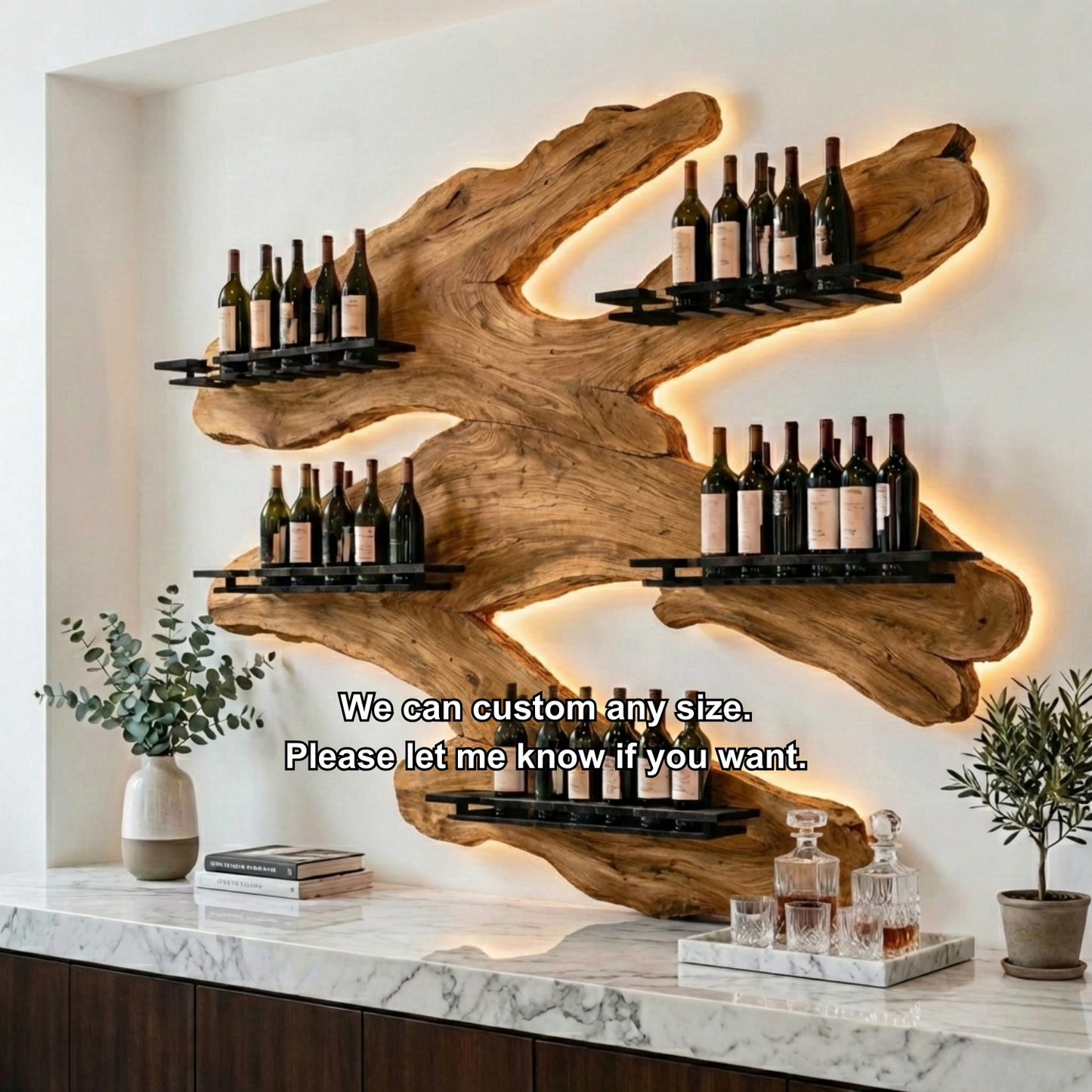 Handcrafted Solid Wood Wall Wine Holder – Live Edge Sculptural Wine Rack