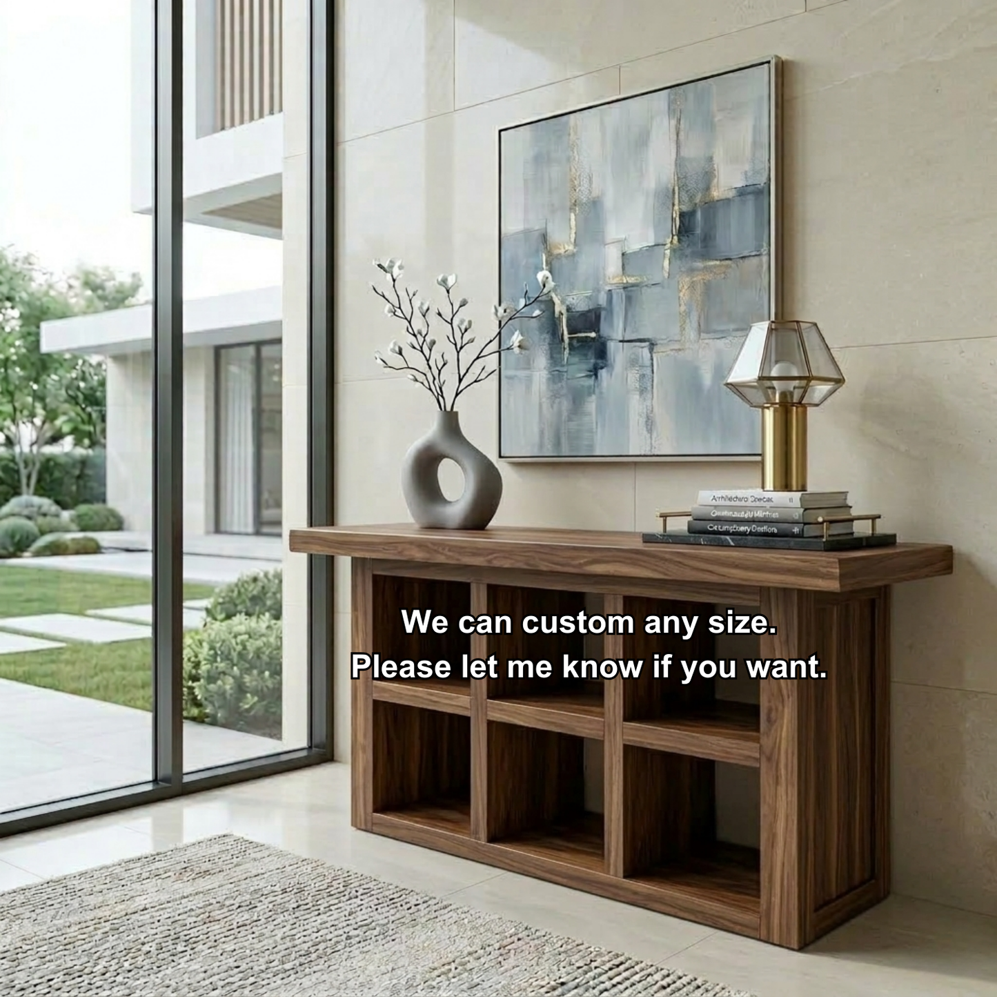 Solid Wood Console Table with Open Cubby Storage – Rustic Modern Entryway Table