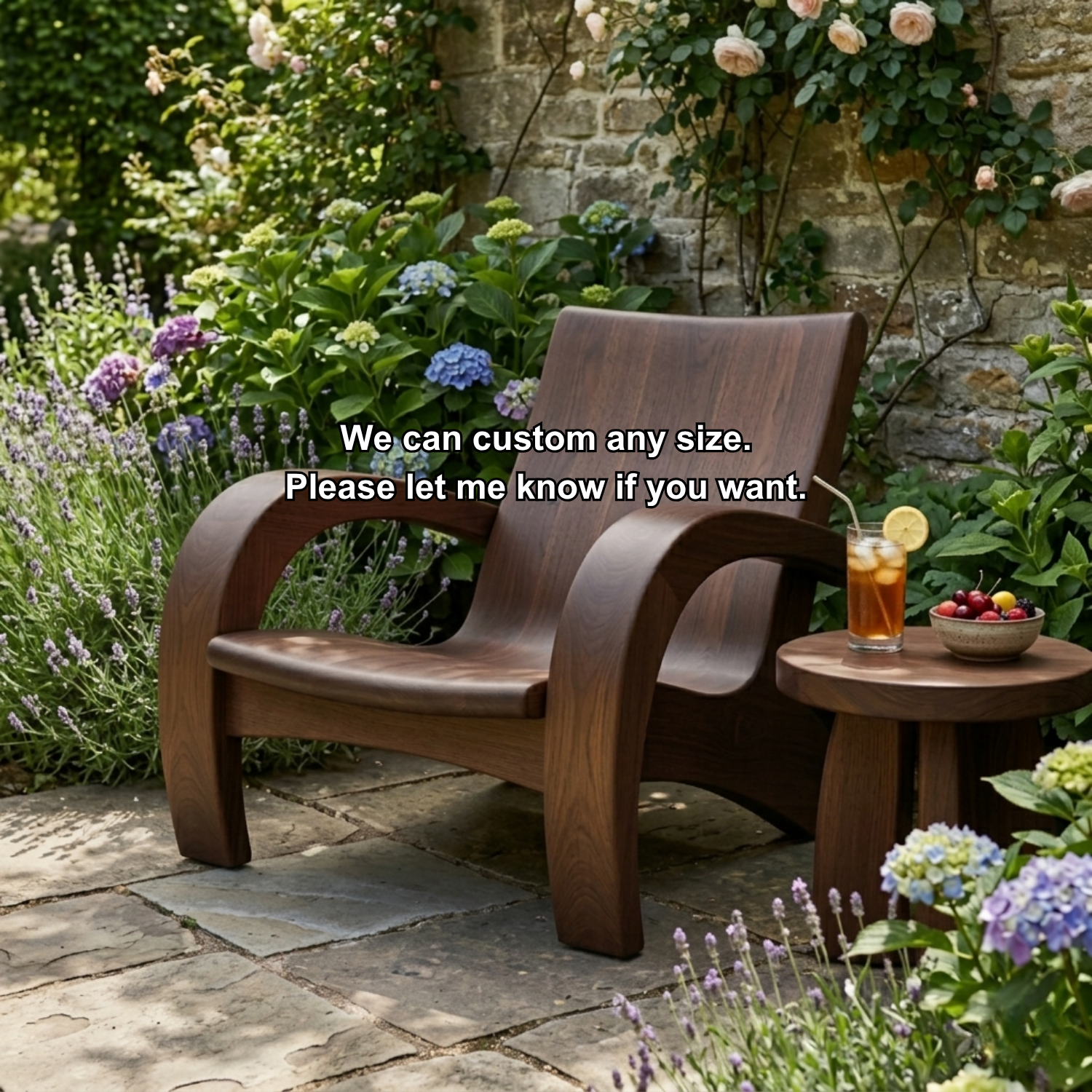 Modern Solid Wood Lounge Chair with Curved Armrests for Indoor & Outdoor Use