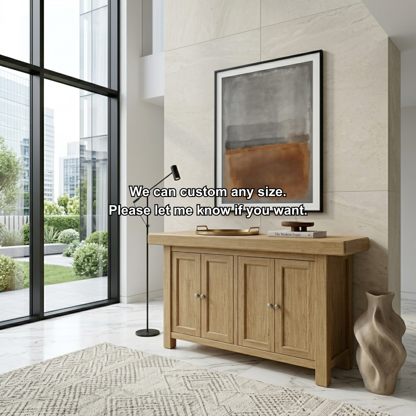 Solid Wood Console Table with Cabinet Doors – Modern Entryway Storage Sideboard