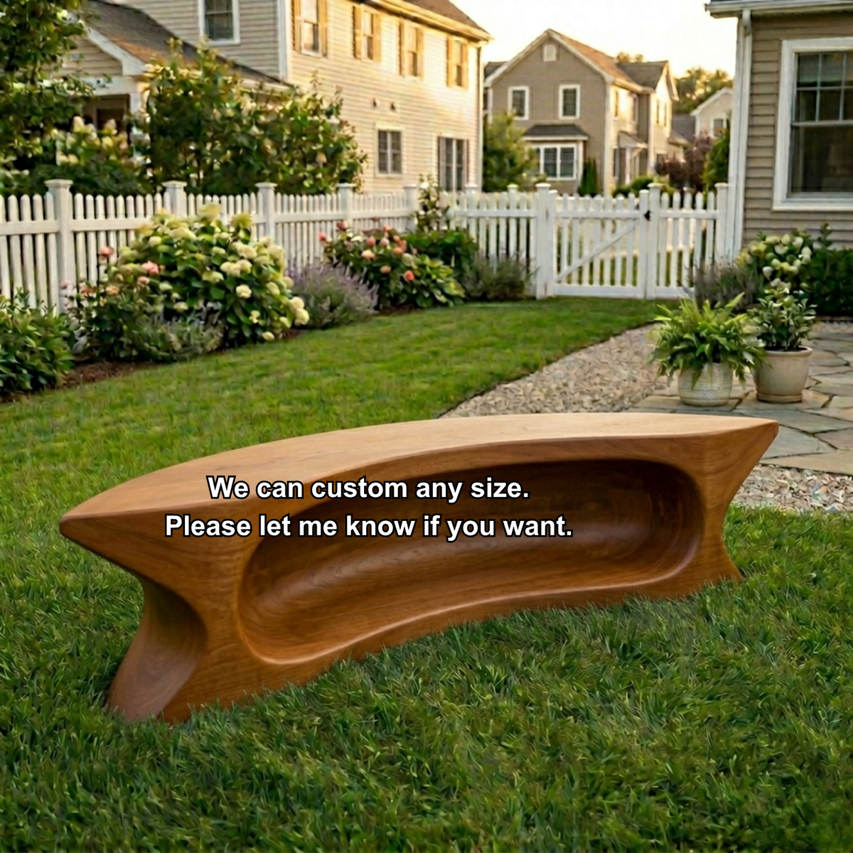 Solid Wood Outdoor Bench with Sculpted Hollow Base and Organic Curved Silhouette