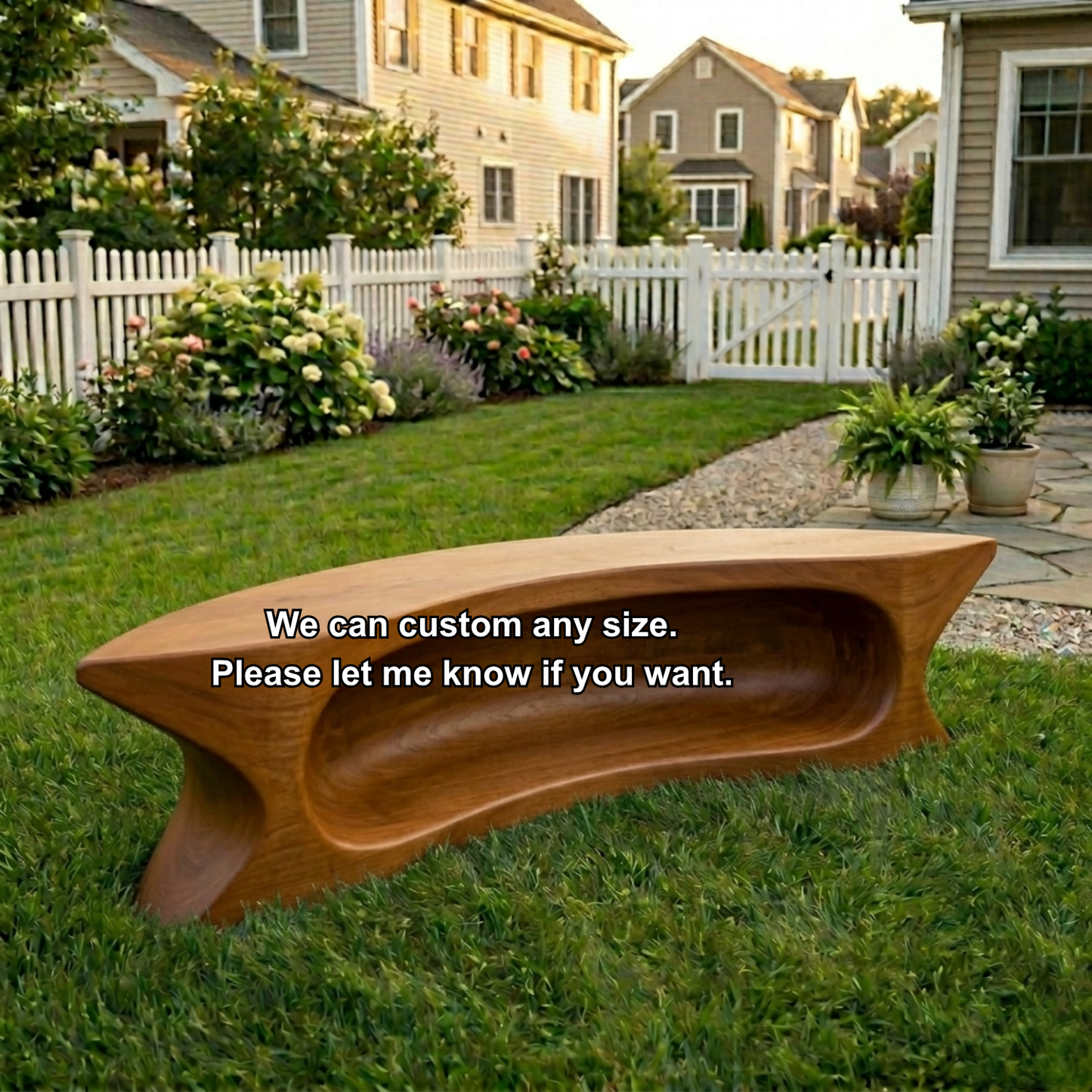 Solid Wood Outdoor Bench with Sculpted Hollow Base and Organic Curved Silhouette