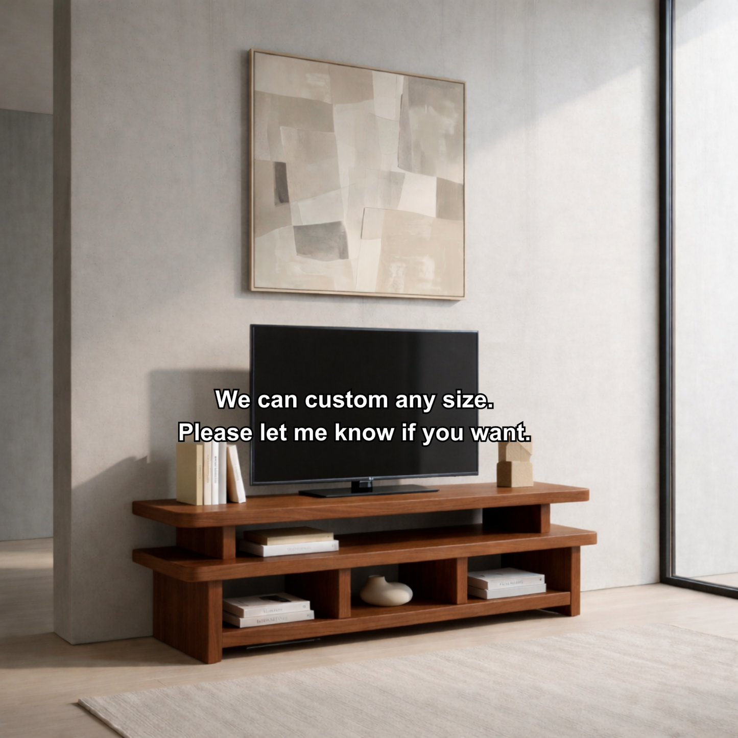 Solid Wood TV Stand with Open Shelves – Modern Low Profile Media Console Kitchnce