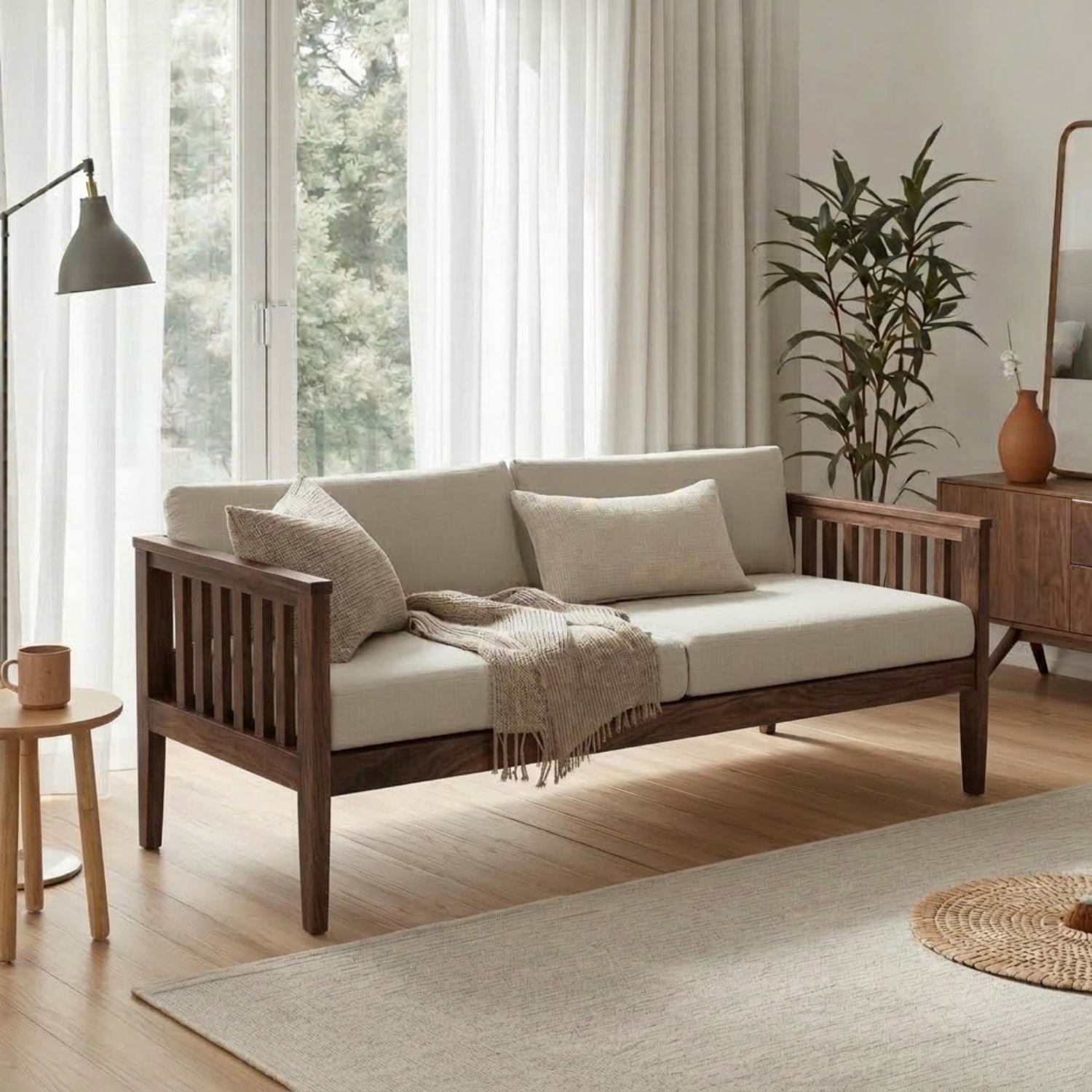 Handcrafted Solid Wood Slat Daybed Frame - Mission Style Sofa Bed