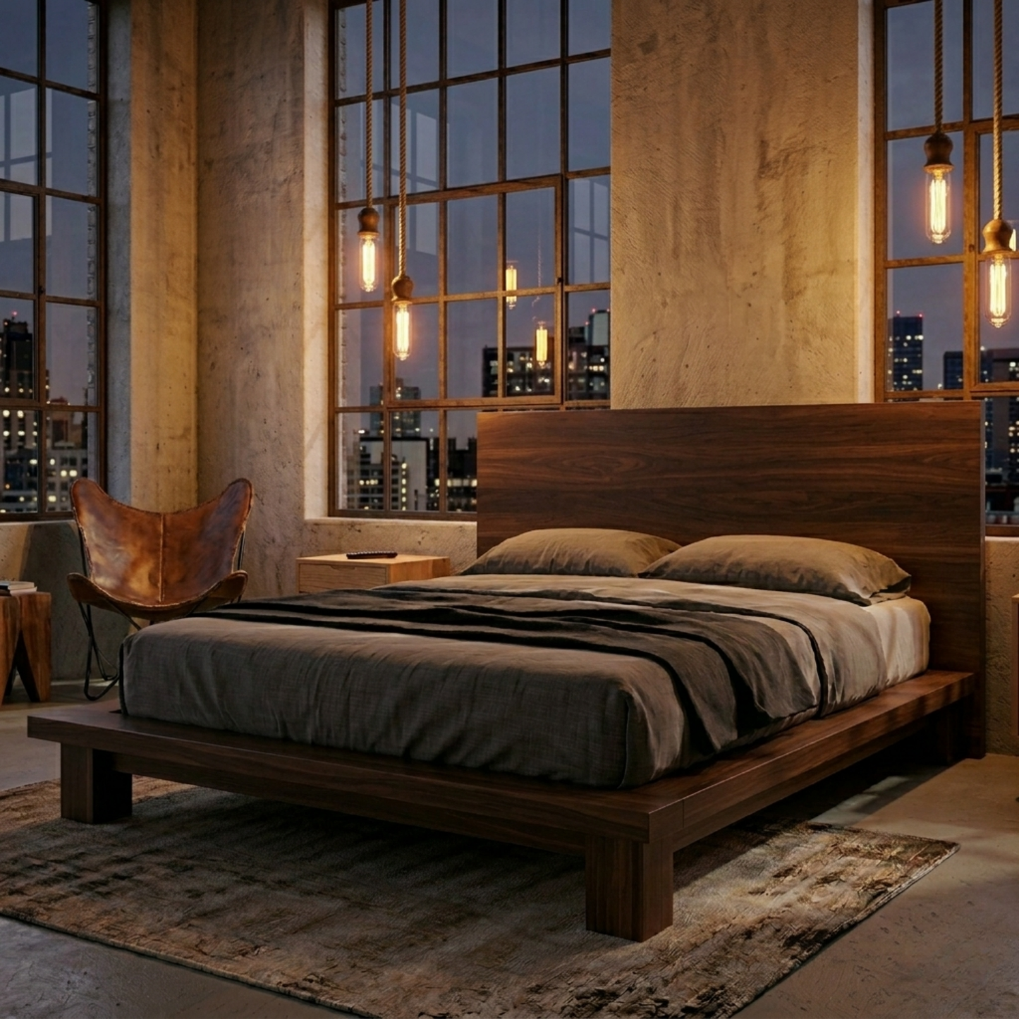 Modern Solid Wood Platform Bed Frame with Wide Panel Headboard and Block Legs