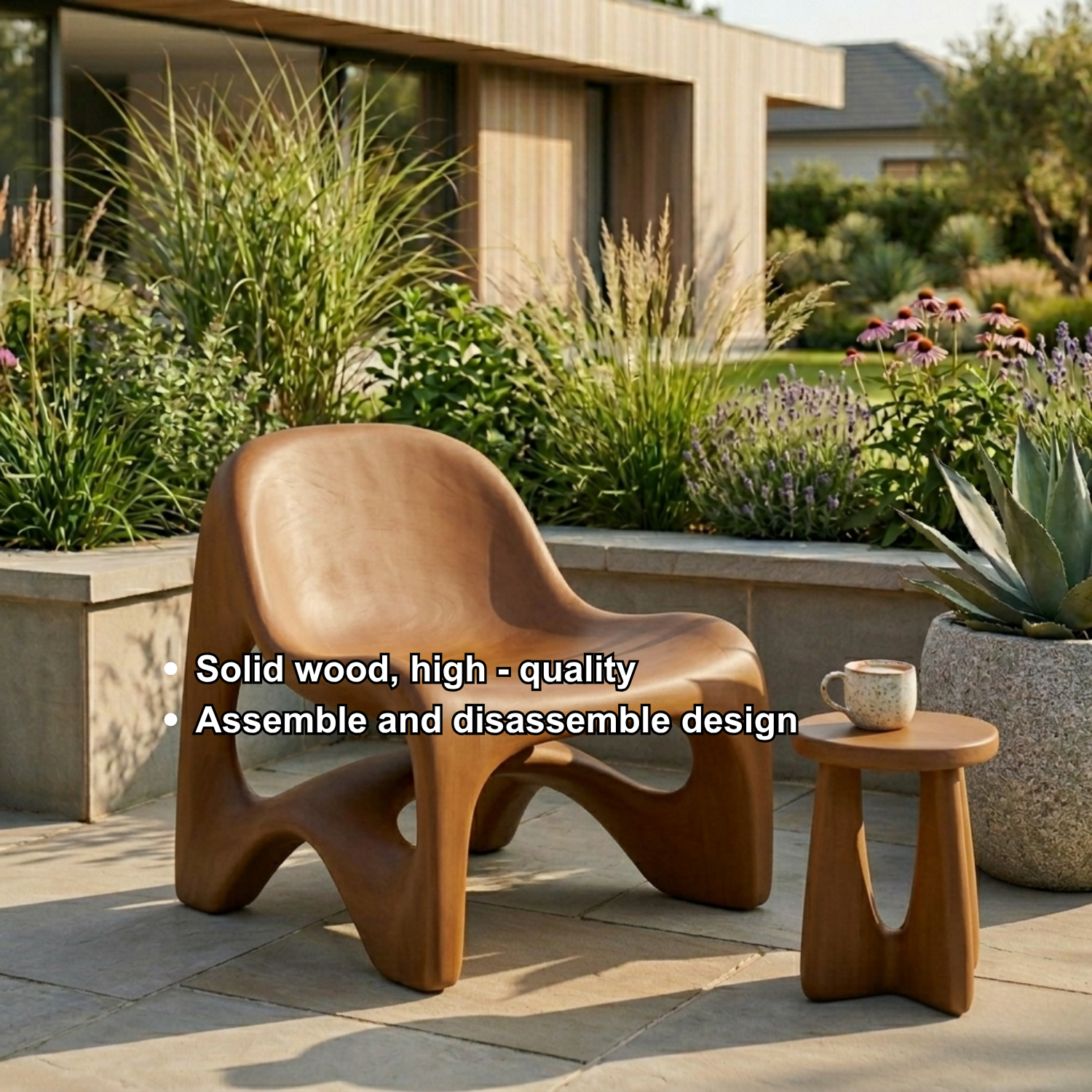 Sculptural Solid Wood Lounge Chair with Organic Curved Design