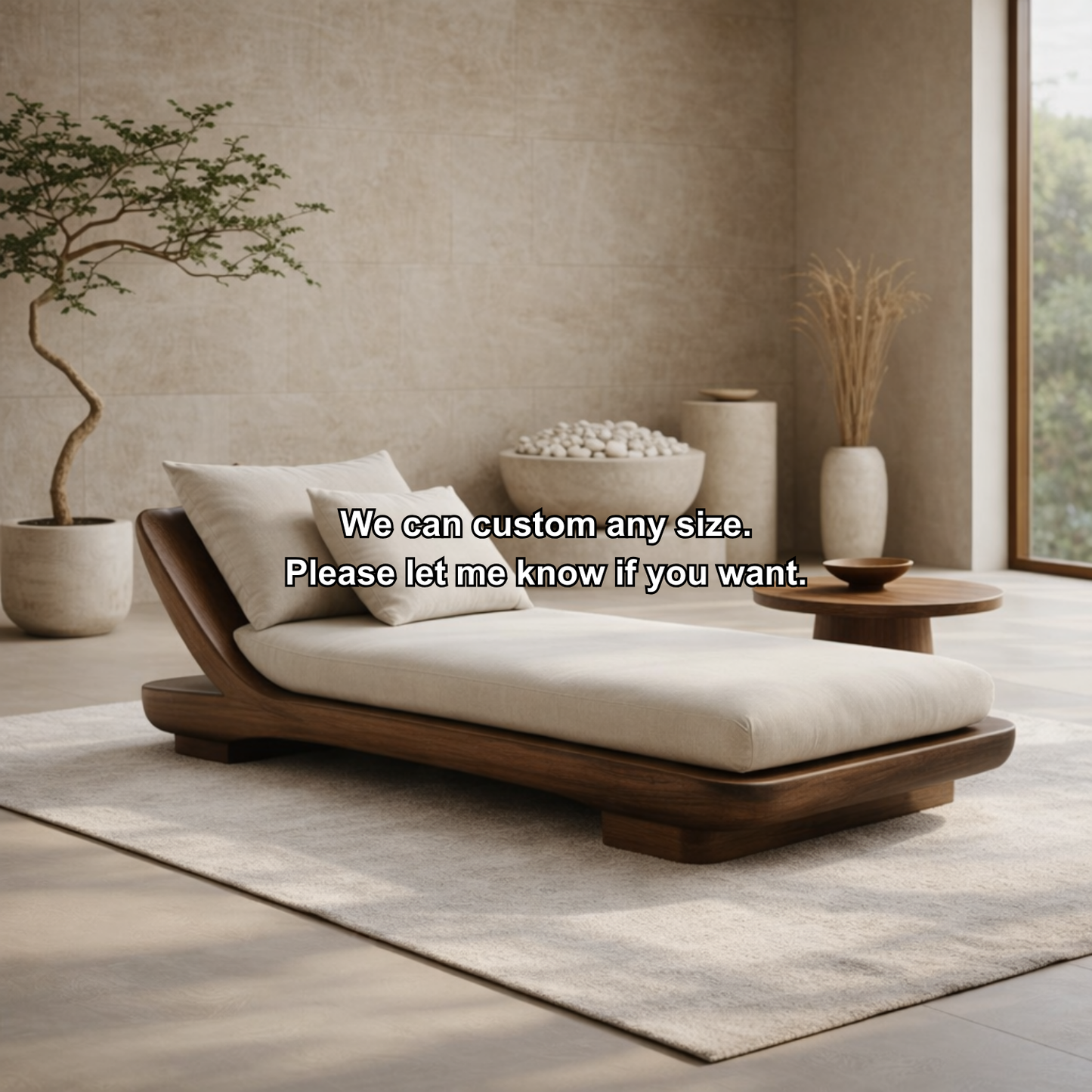 Solid Wood Daybed with Curved Frame – Modern Minimalist Lounge Chaise Kitchnce