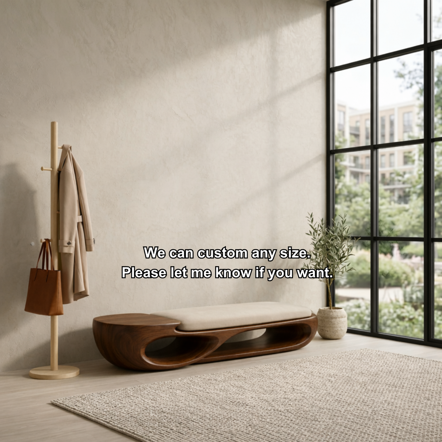 Double Curve Solid Wood Entryway Bench – Sculptural Modern Organic Design
