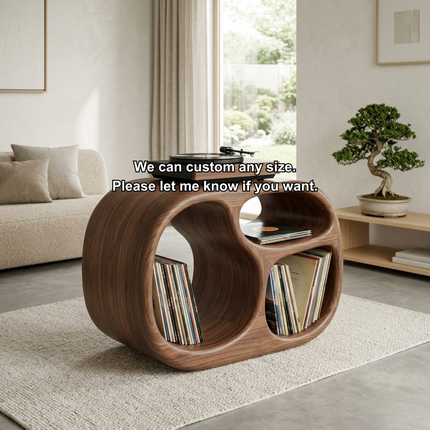 Sculpted Barrel Solid Wood Record Player Stand with Dual Vinyl Storage Kitchnce