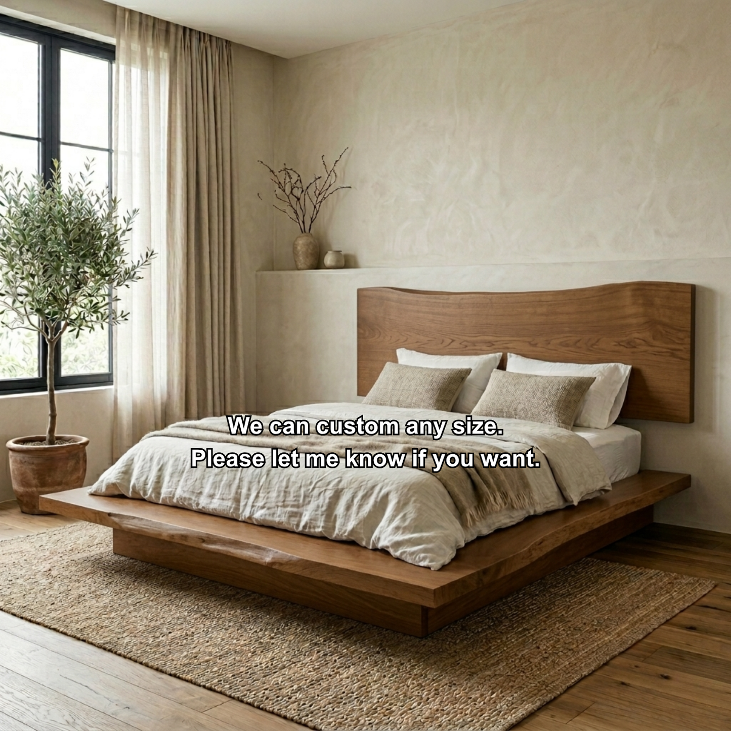 Live Edge Solid Wood Platform Bed Frame with Floating Low Profile Design