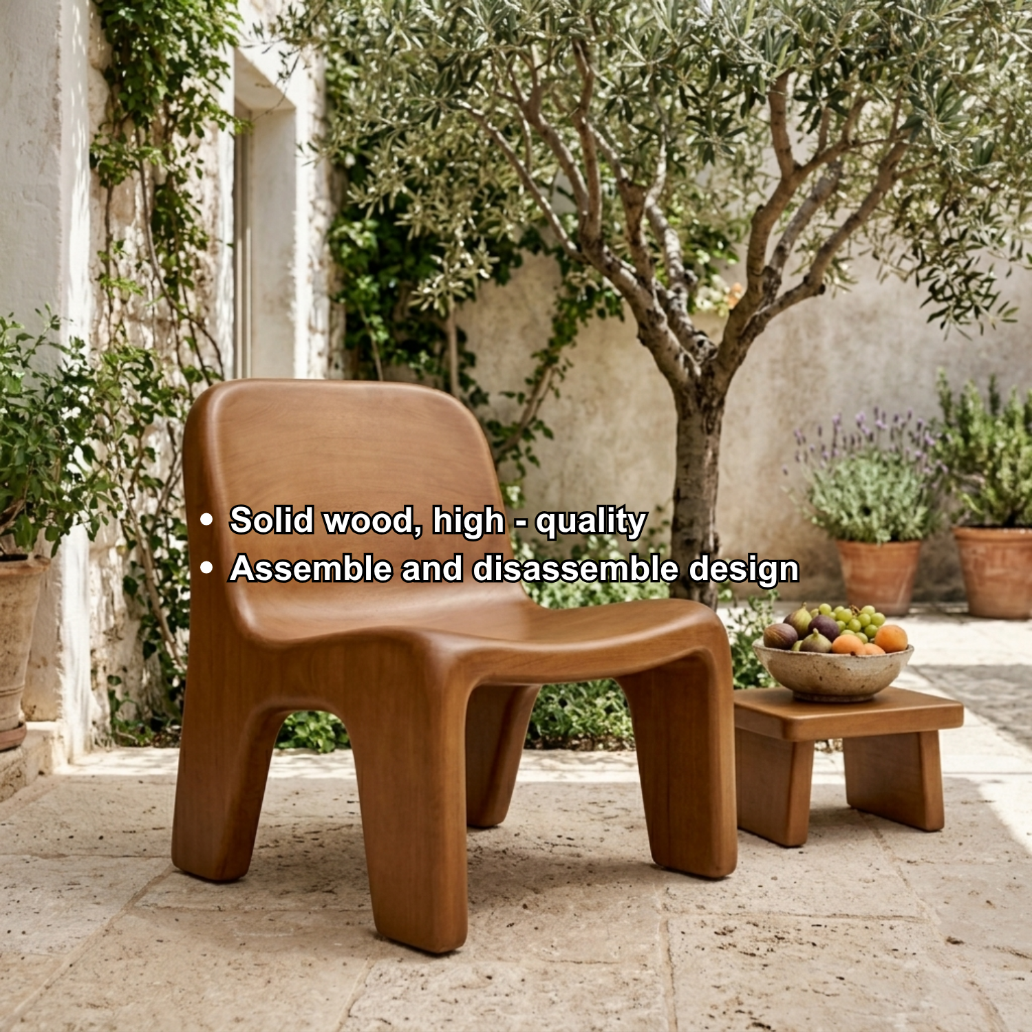 Handcrafted Solid Wood Lounge Chair Sculptural Low Seat Modern Minimal Design