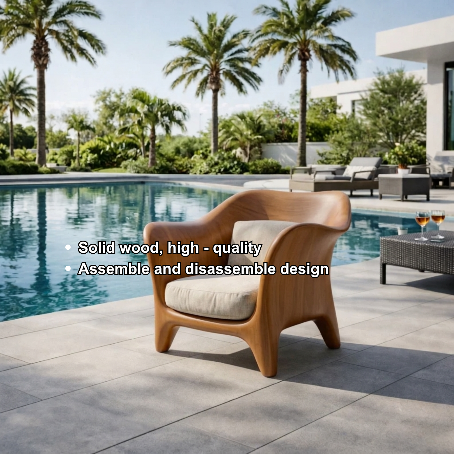 Handcrafted Solid Wood Lounge Chair – Sculpted Curved Outdoor Accent Chair
