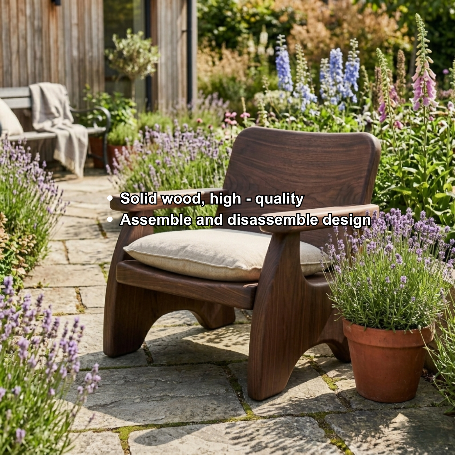 Handcrafted Solid Wood Lounge Chair with Modern Armrests