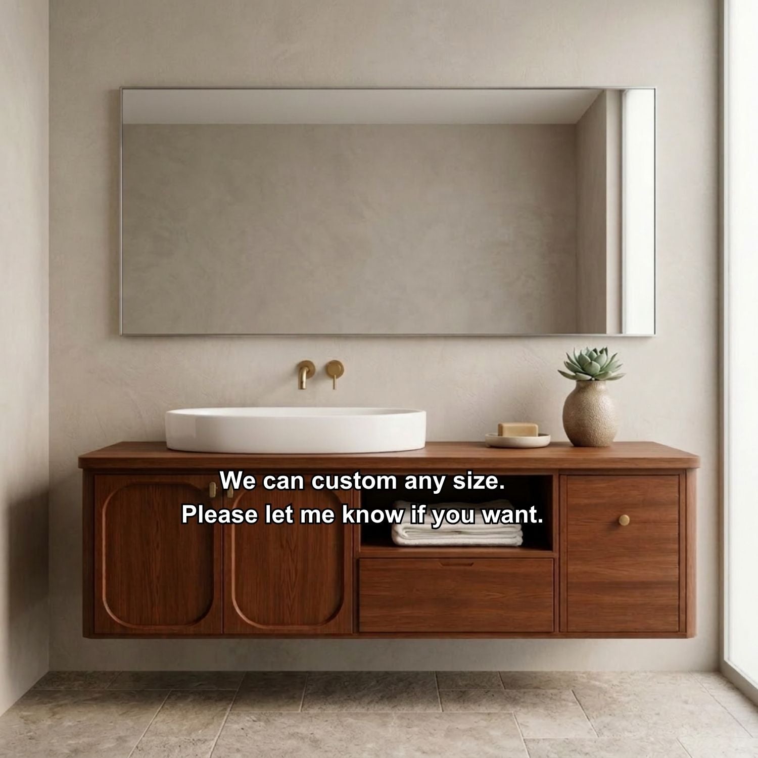 Floating Bathroom Vanity with Arched Cabinet Doors Drawer and Open Shelf Storage