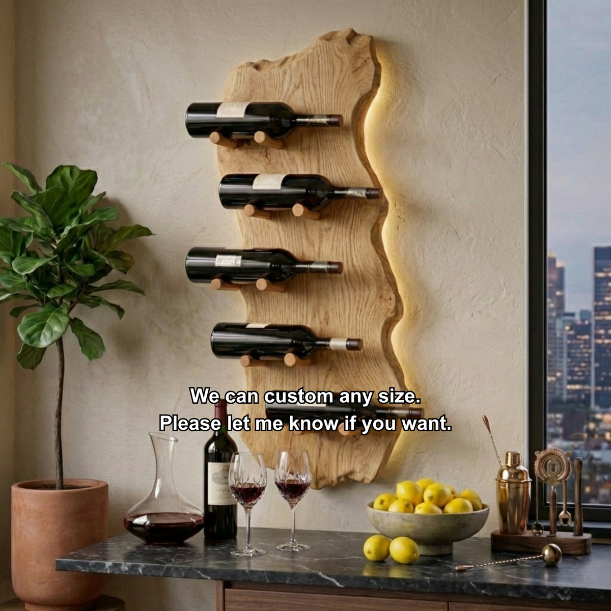 Solid Wood Live Edge Wall Wine Holder – Vertical Sculptural Wine Rack