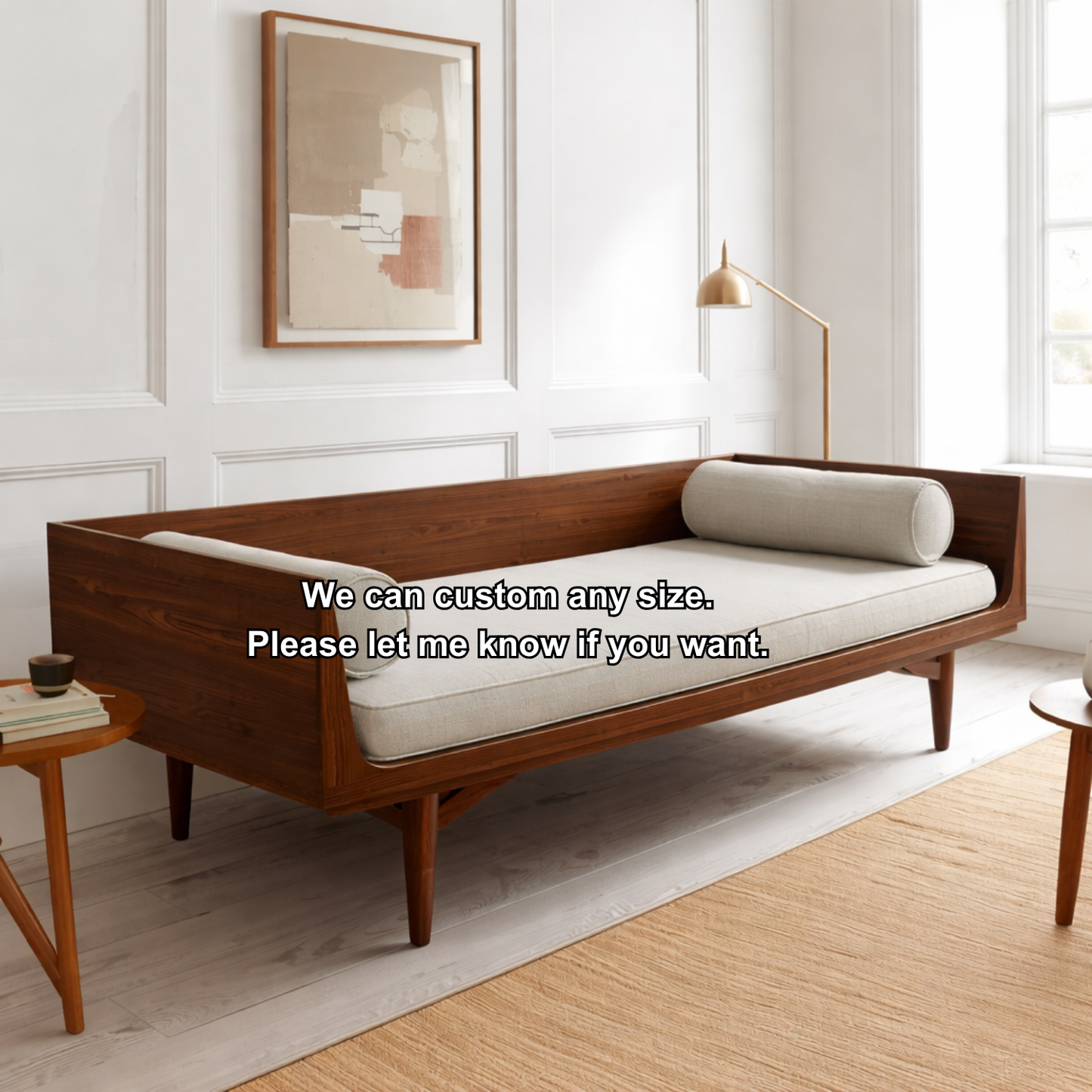 Mid-Century Solid Wood Daybed with Tapered Legs and Side Backrest – Modern Lounge Bench