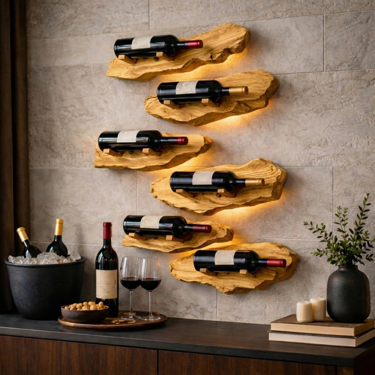 Handcrafted Live Edge Wood Wine Holder – Wall Mounted Solid Wood Wine Rack