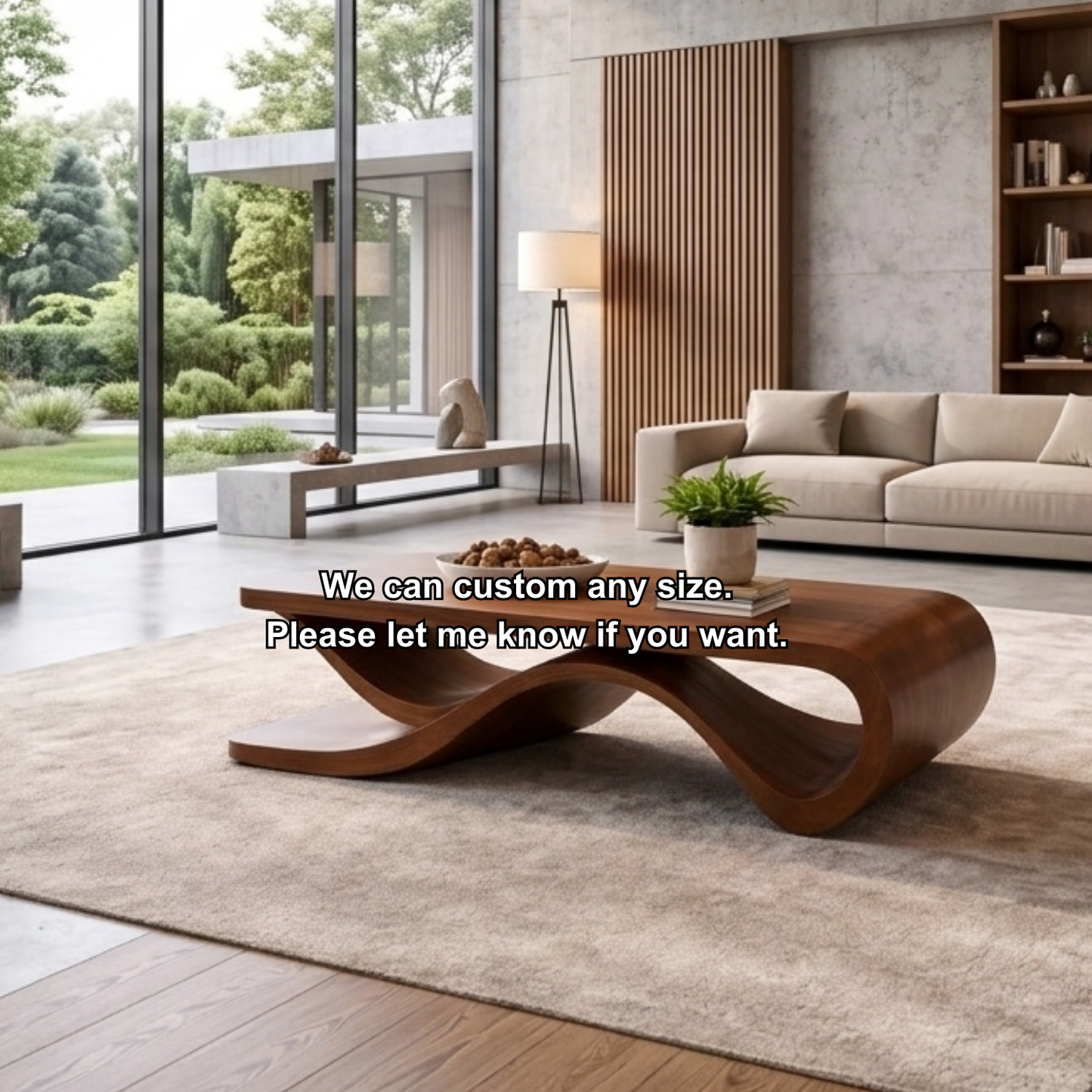Solid Wood Coffee Table with Wave Sculptural Base – Modern Designer Living Room Table Kitchnce