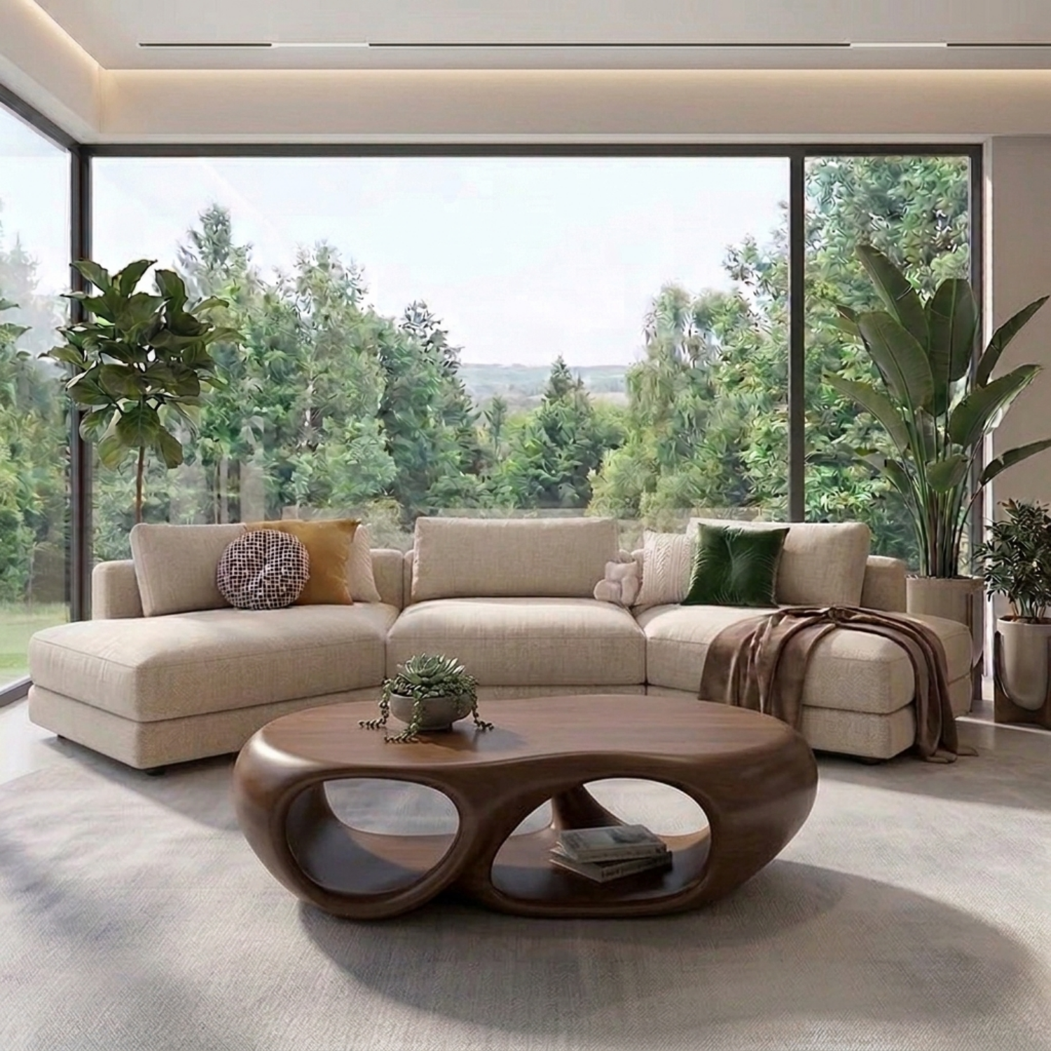 Sculptural Solid Wood Coffee Table – Modern Organic Living Room Center Table