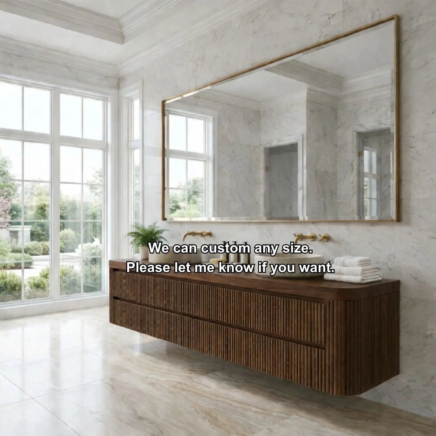 Floating Double Sink Bathroom Vanity with Fluted Front Drawers – Modern Solid Wood Kitchnce