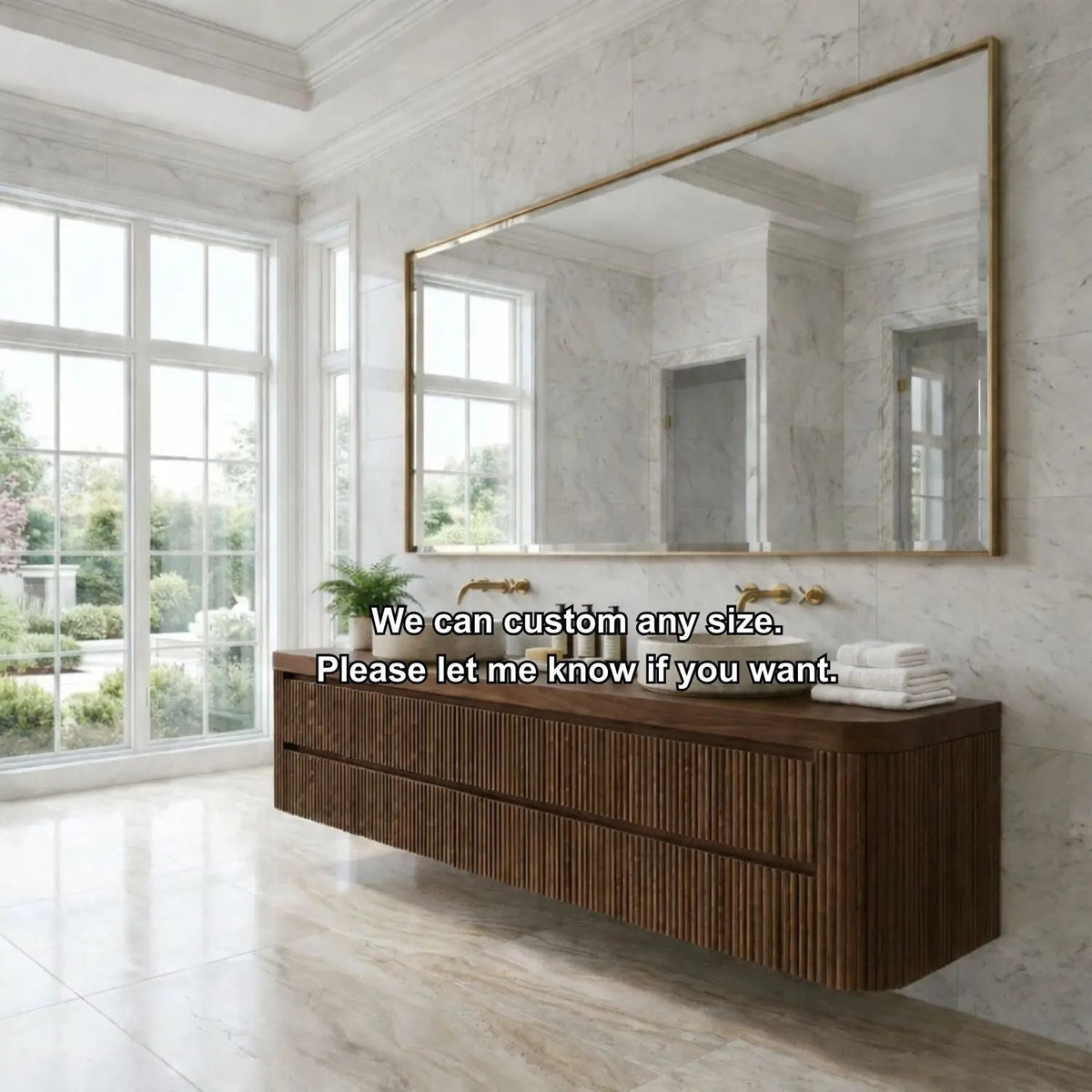 Floating Double Sink Bathroom Vanity with Fluted Front Drawers – Modern Solid Wood Kitchnce