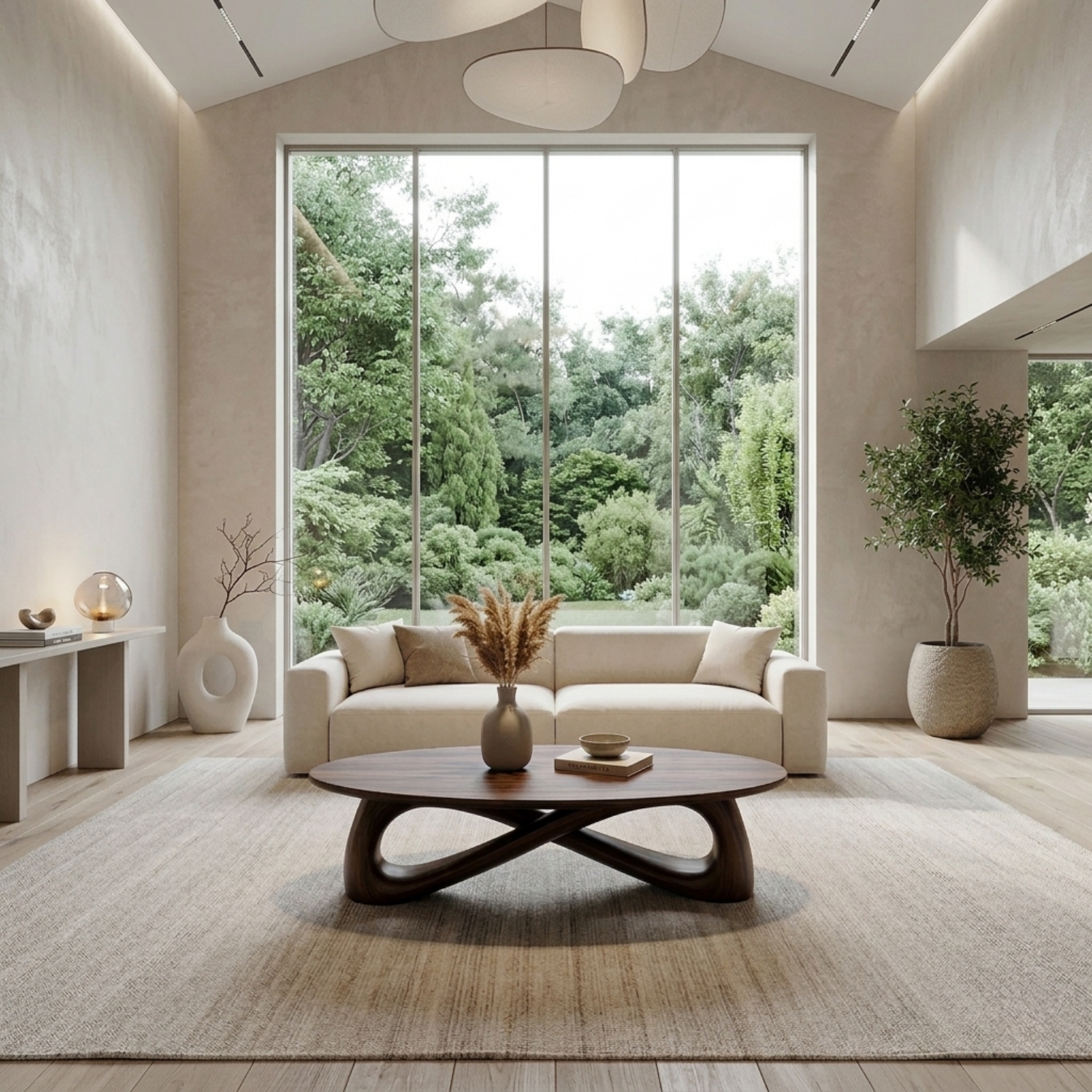 Solid Wood Round Coffee Table with Sculptural Base – Modern Living Room Table
