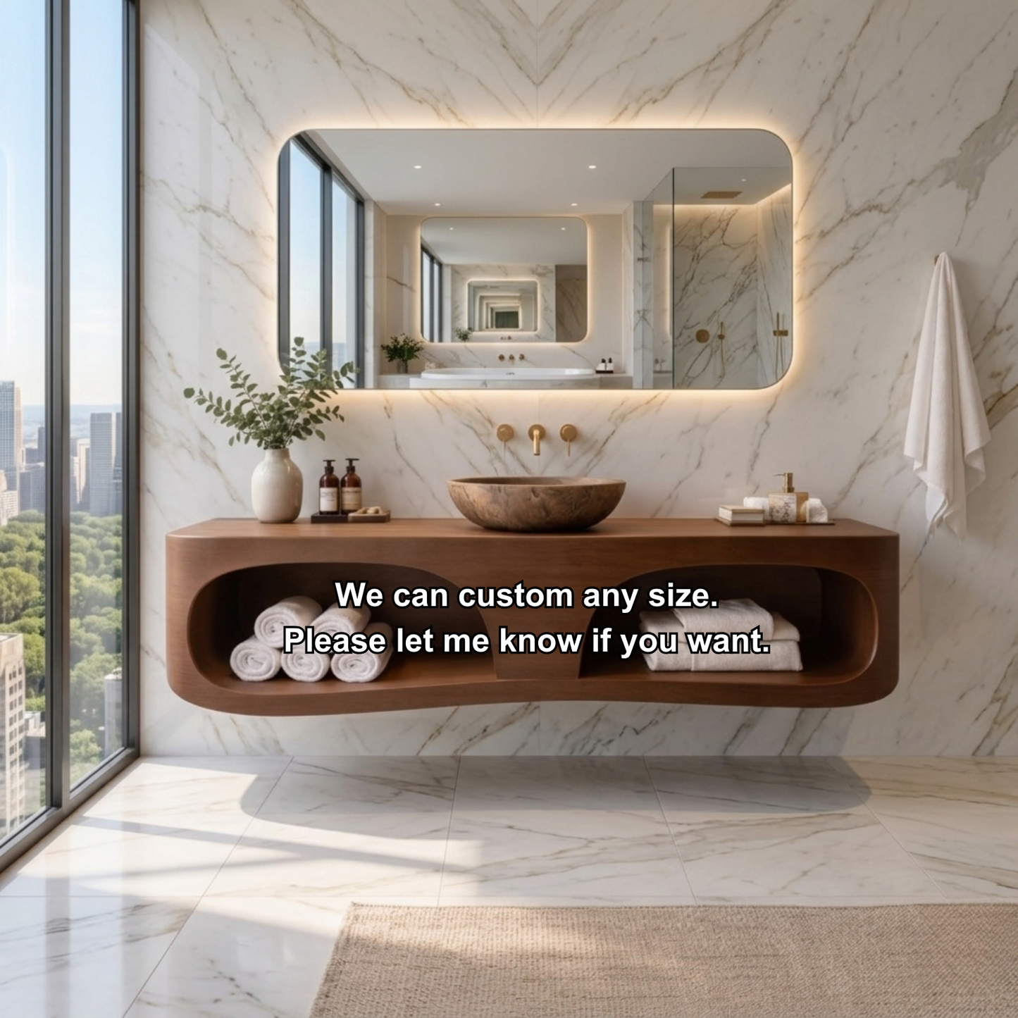 Solid Wood Floating Bathroom Vanity with Open Shelf – Modern Wall Mounted Vanity Kitchnce