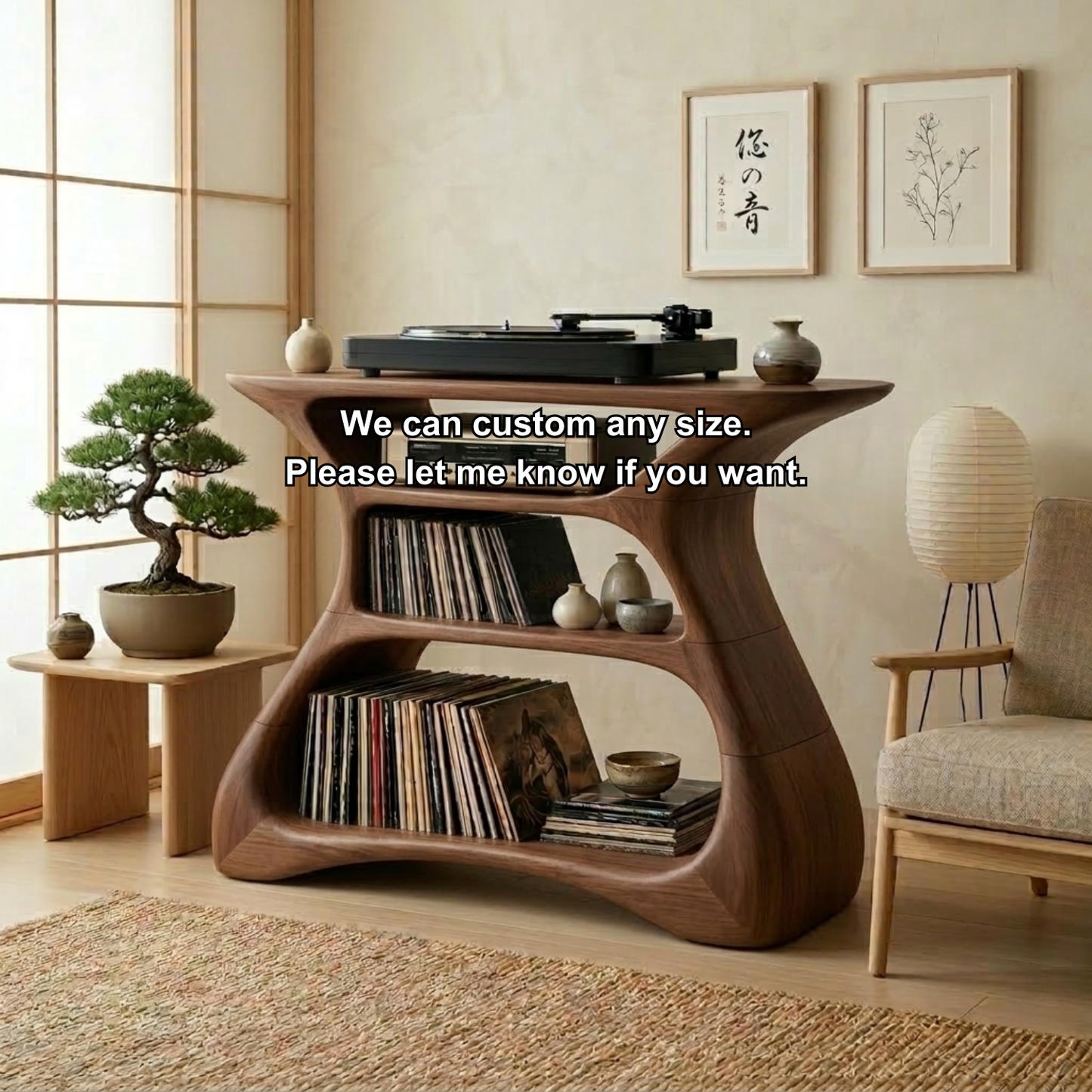 Solid Wood Record Player Stand with Vinyl Storage Shelves for Turntable Setup Kitchnce
