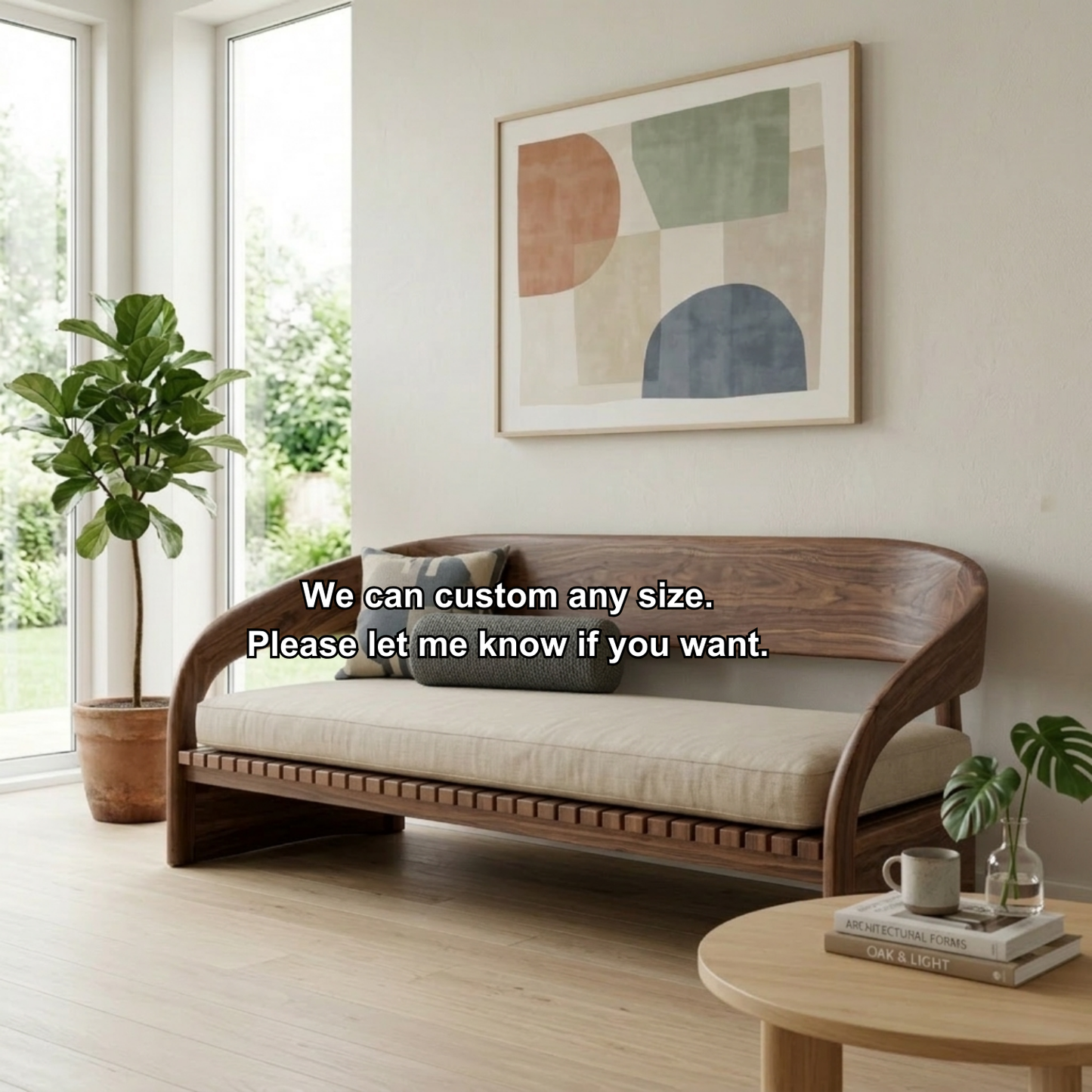 Modern Solid Wood Daybed with Curved Backrest and Upholstered Seat