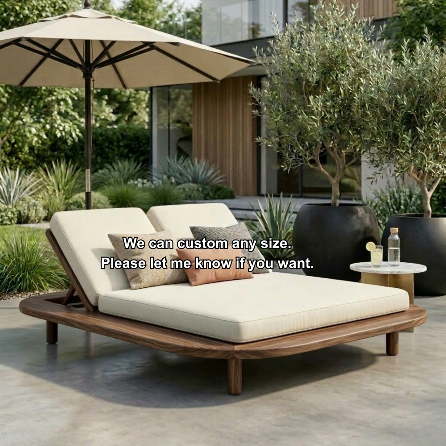 Luxury Solid Wood Double Outdoor Chaise Lounger Frame