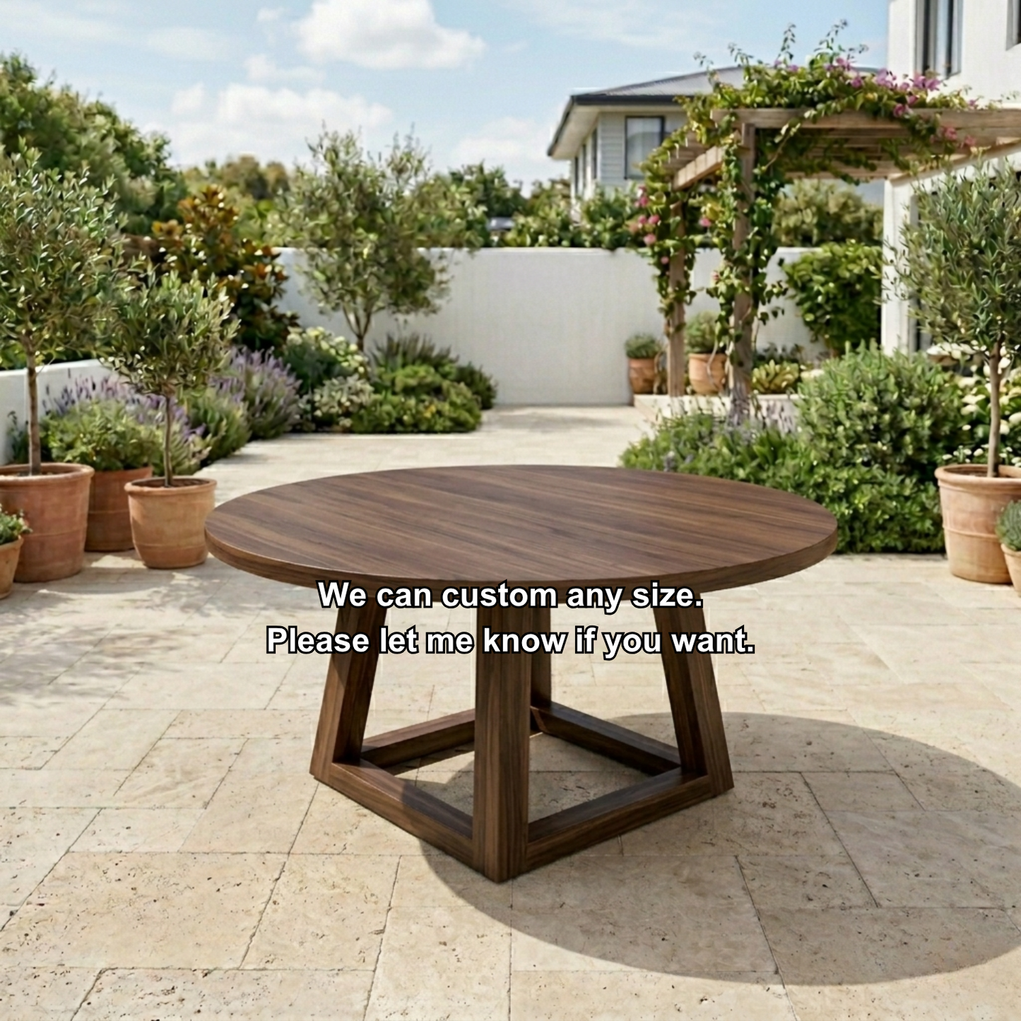 Round Solid Wood Outdoor Dining Table with Geometric Cross Pedestal Base