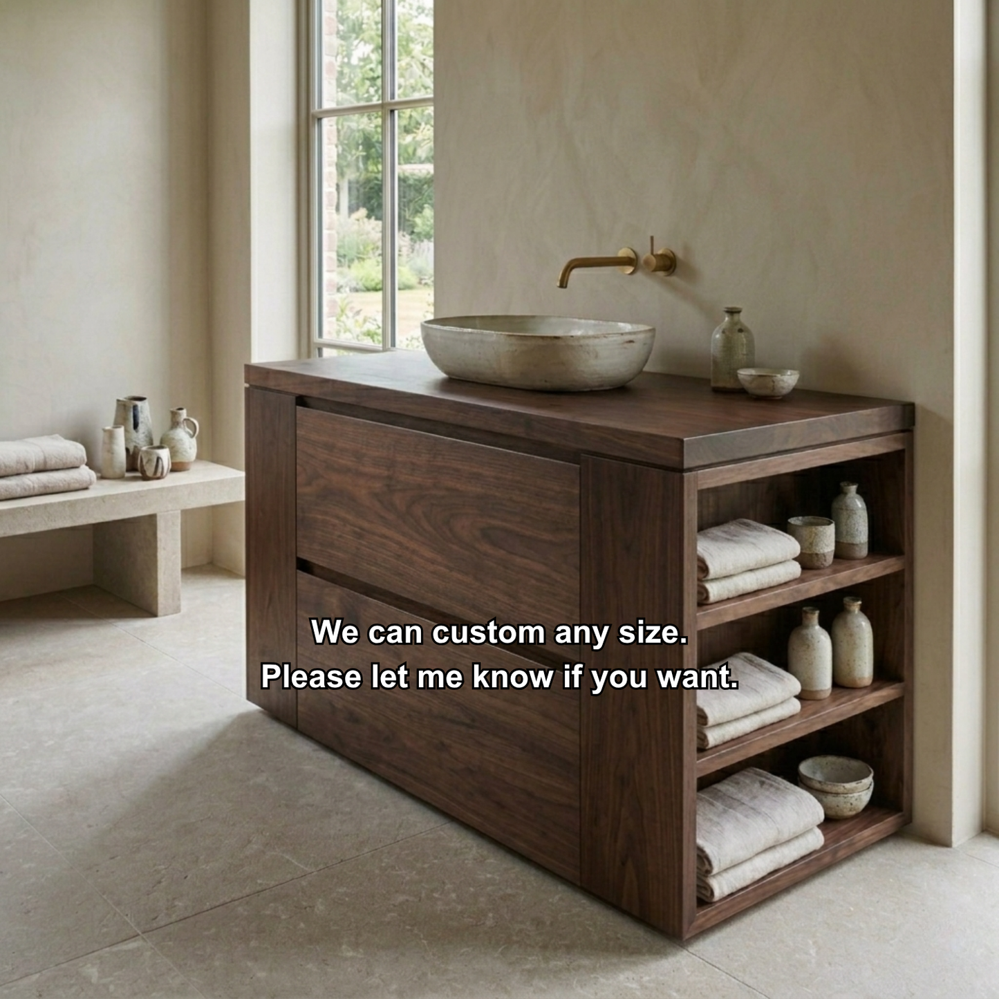 Solid Wood Bathroom Vanity with Double Drawers and Side Open Storage Shelves