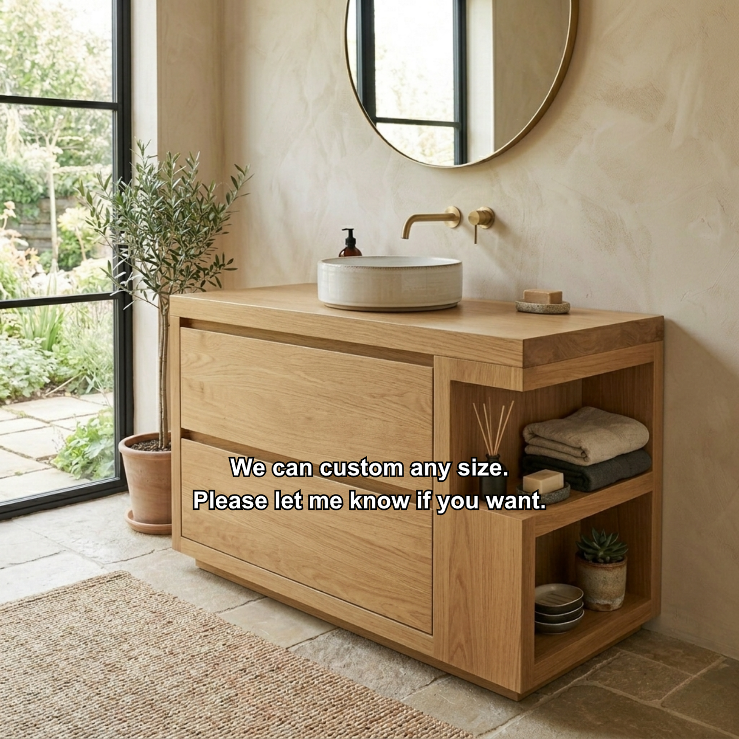 Solid Wood Bathroom Vanity with Two Drawers and Side Open Shelves
