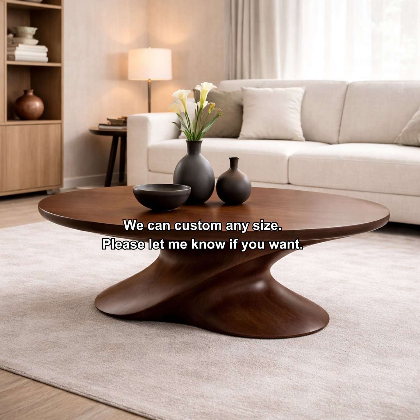 Modern Solid Wood Coffee Table with Sculptural Base – Contemporary Round Coffee Table Kitchnce