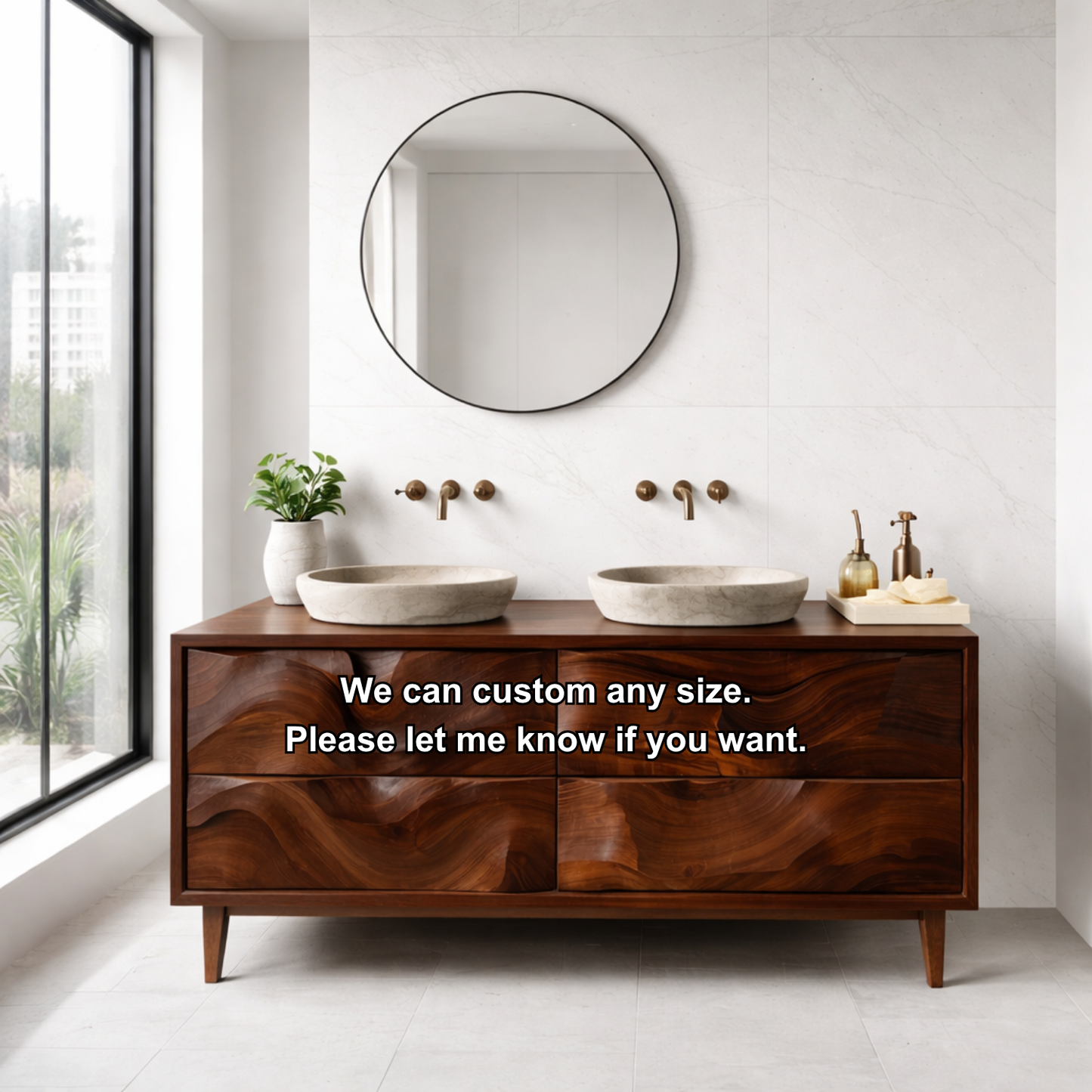 Solid Wood Bathroom Vanity with Legs & Wave Grain Drawers – Modern Luxury