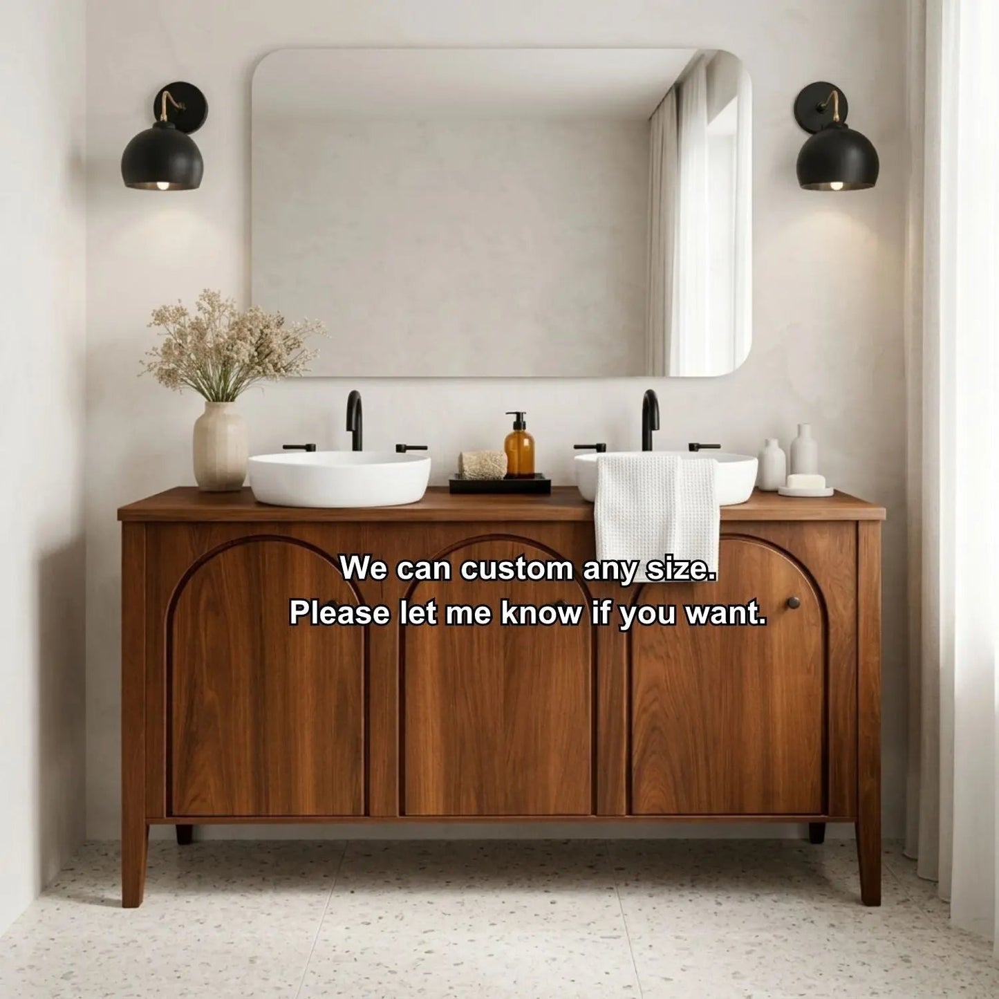 Handcrafted Triple Arch Double Vanity - Solid Wood Freestanding Modern Bathroom Cabinet Kitchnce