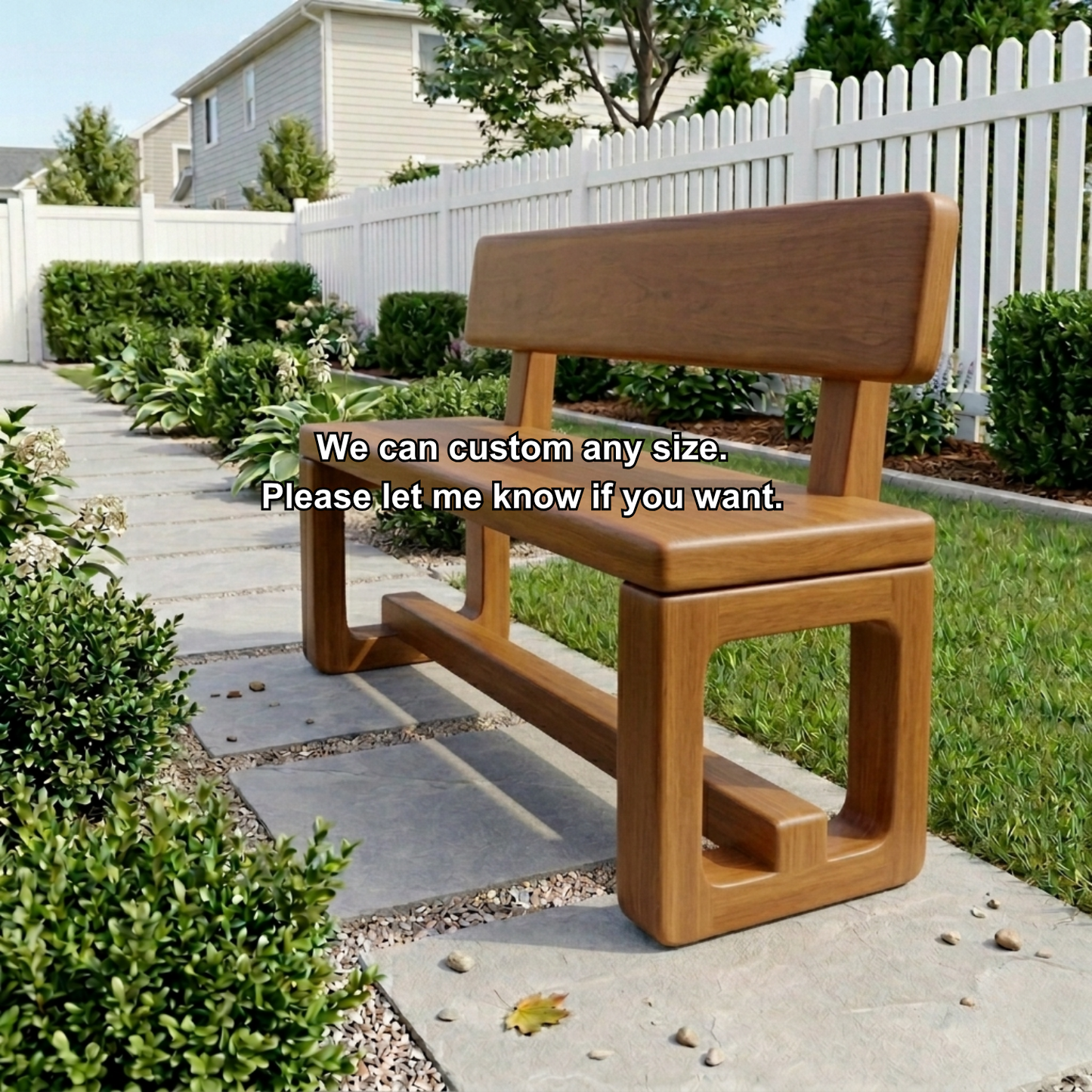 Solid Wood Outdoor Bench with Backrest and Modern Geometric Frame