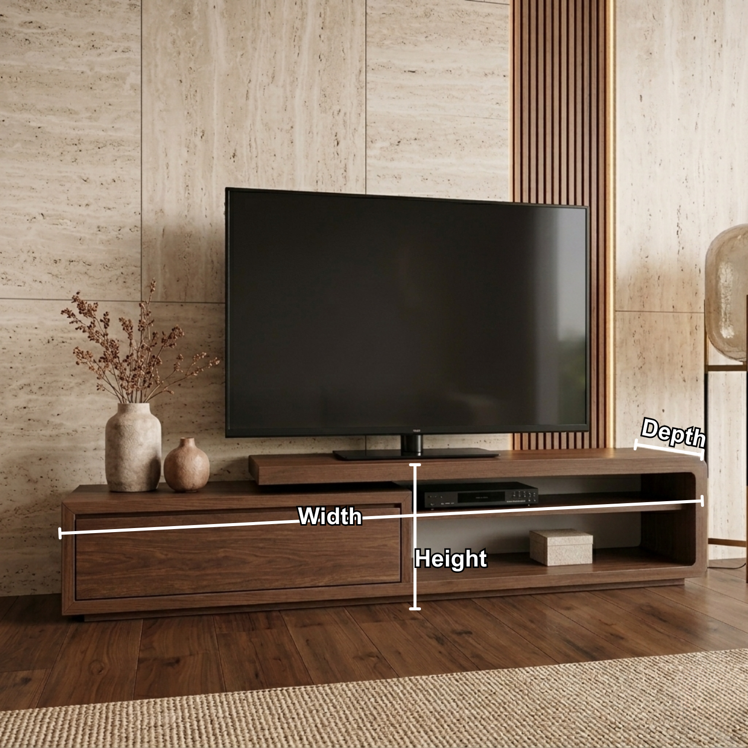 Solid Wood Low Profile TV Stand with Drawer and Open Shelf – Modern Media Console