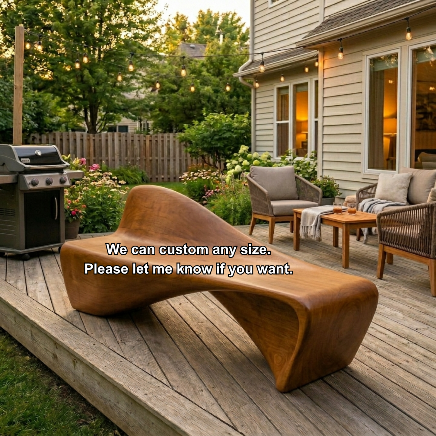 Solid Wood Outdoor Bench Sculptural Lounge Style with Ergonomic Curved Seat