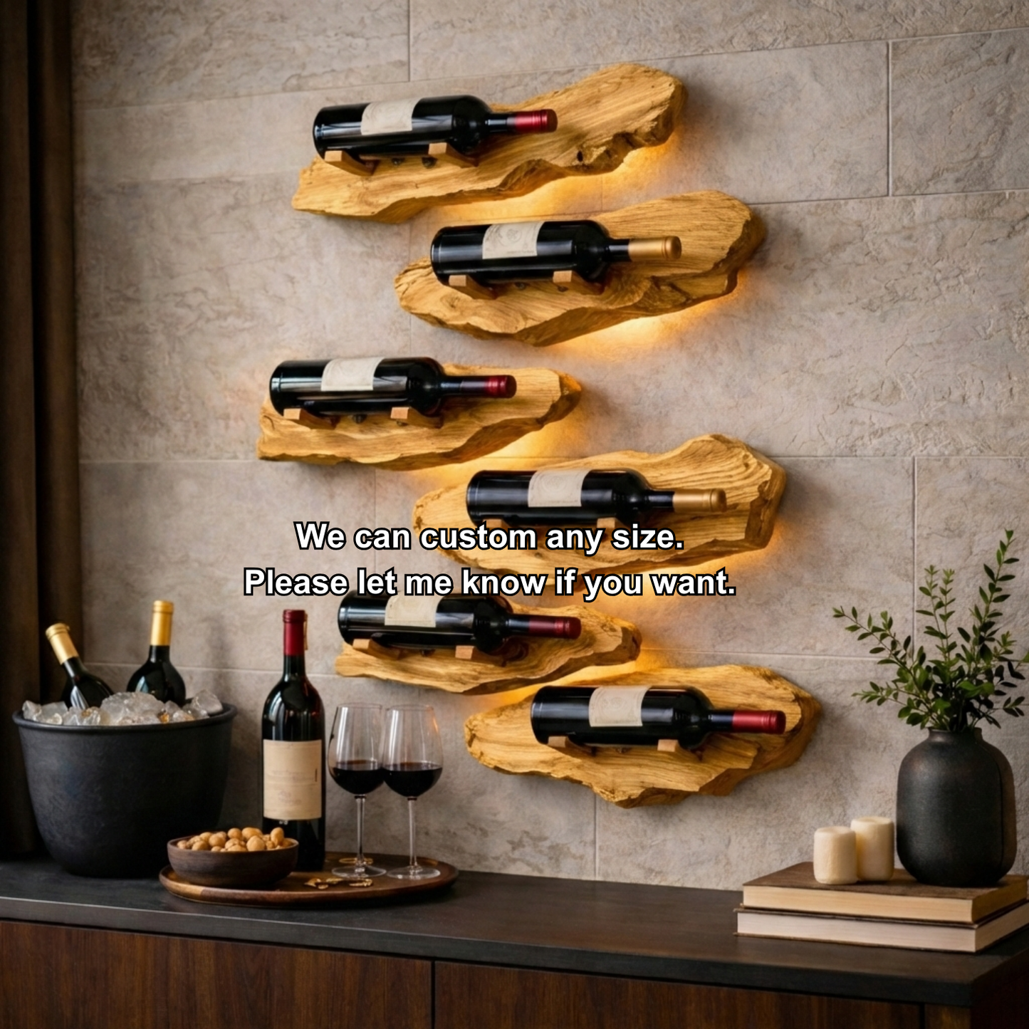 Handcrafted Live Edge Wood Wine Holder – Wall Mounted Solid Wood Wine Rack