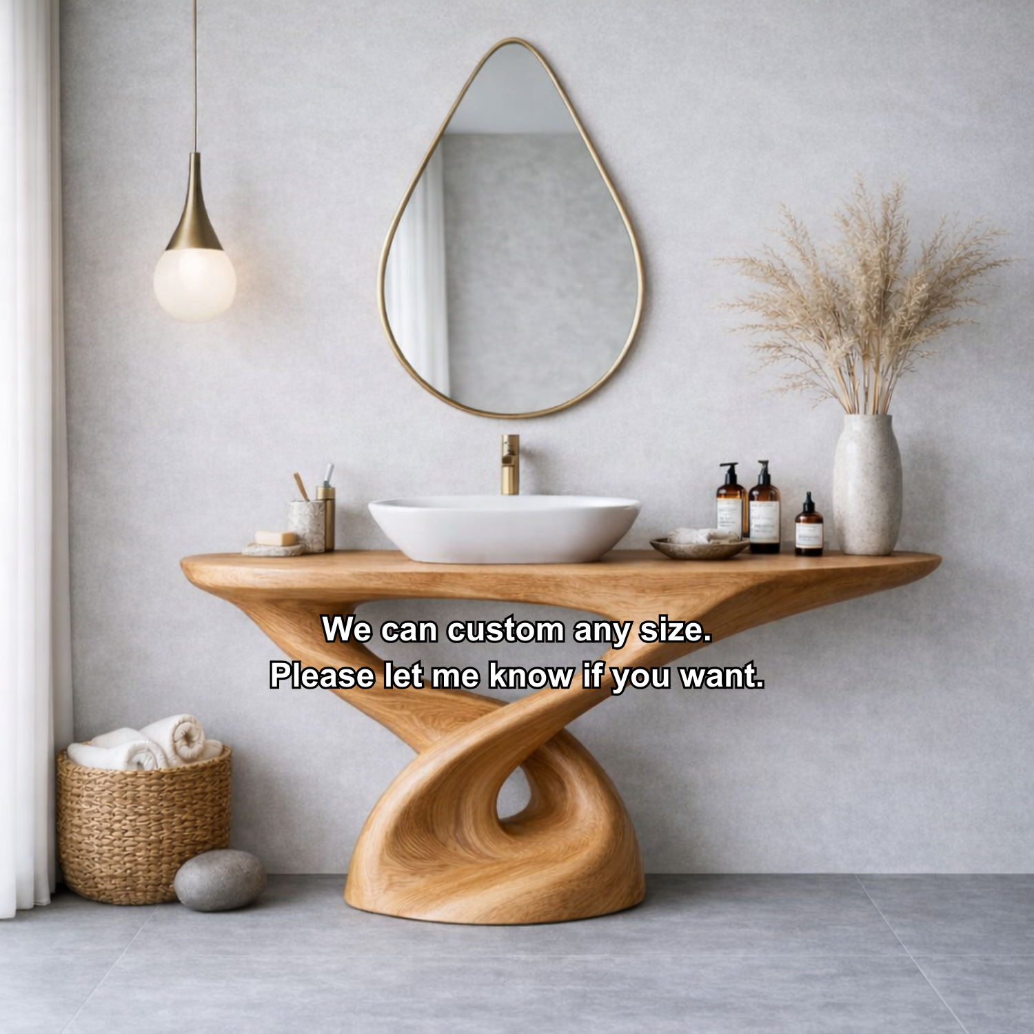 Solid Wood Sculptural Bathroom Vanity – Freestanding Modern Design