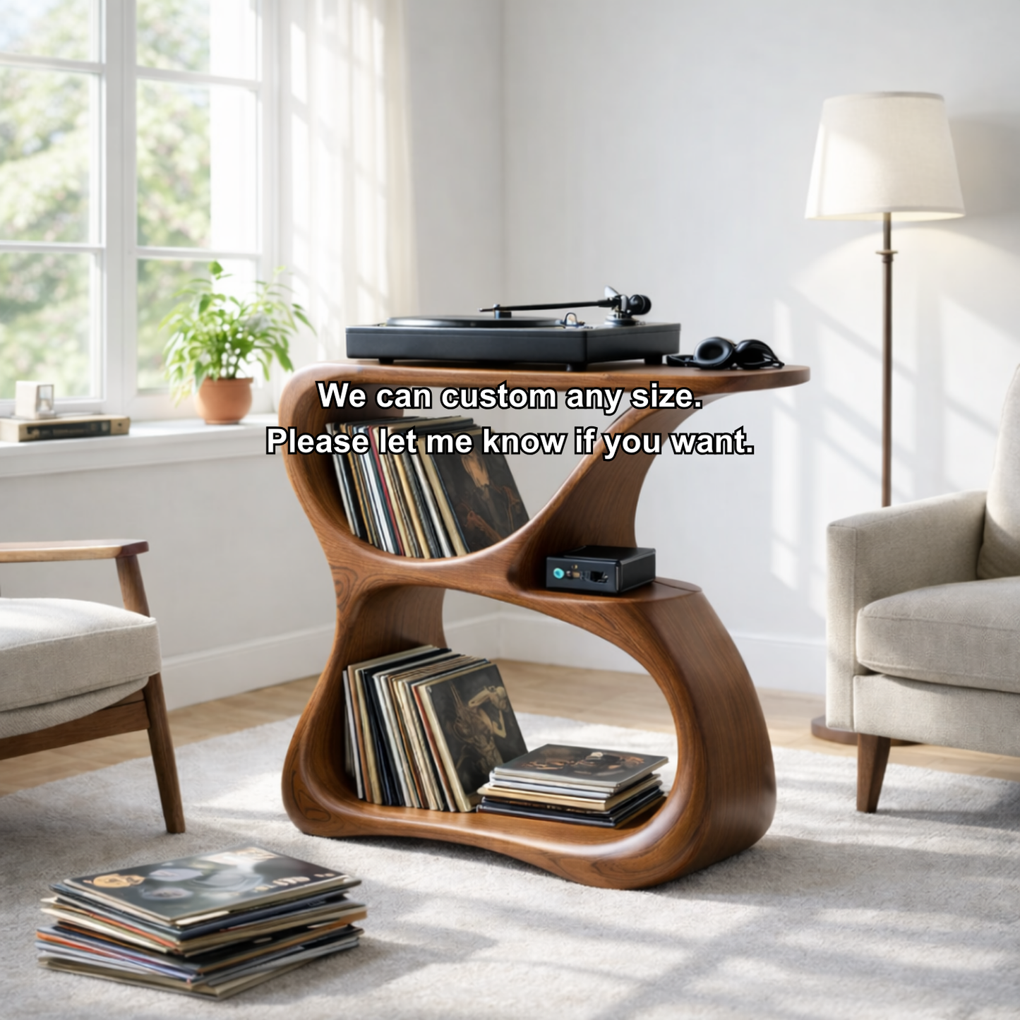 Solid Wood Record Player Stand with Vinyl Storage and Turntable Shelf Kitchnce