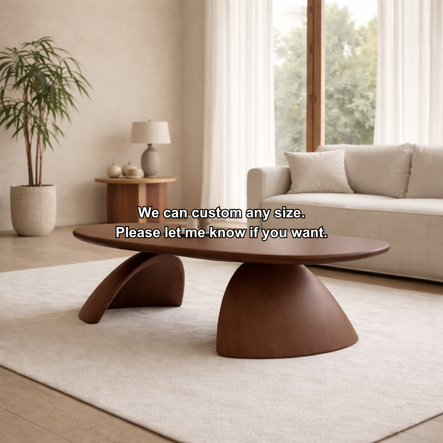 Solid Wood Oval Coffee Table – Sculptural Modern Living Room Center Table Kitchnce